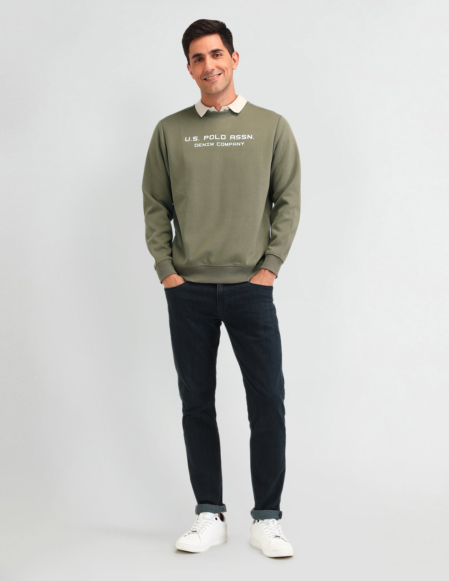 Brand Printed Regular Fit Sweatshirt Smoky Olive - U.S. POLO ASSN. | Large