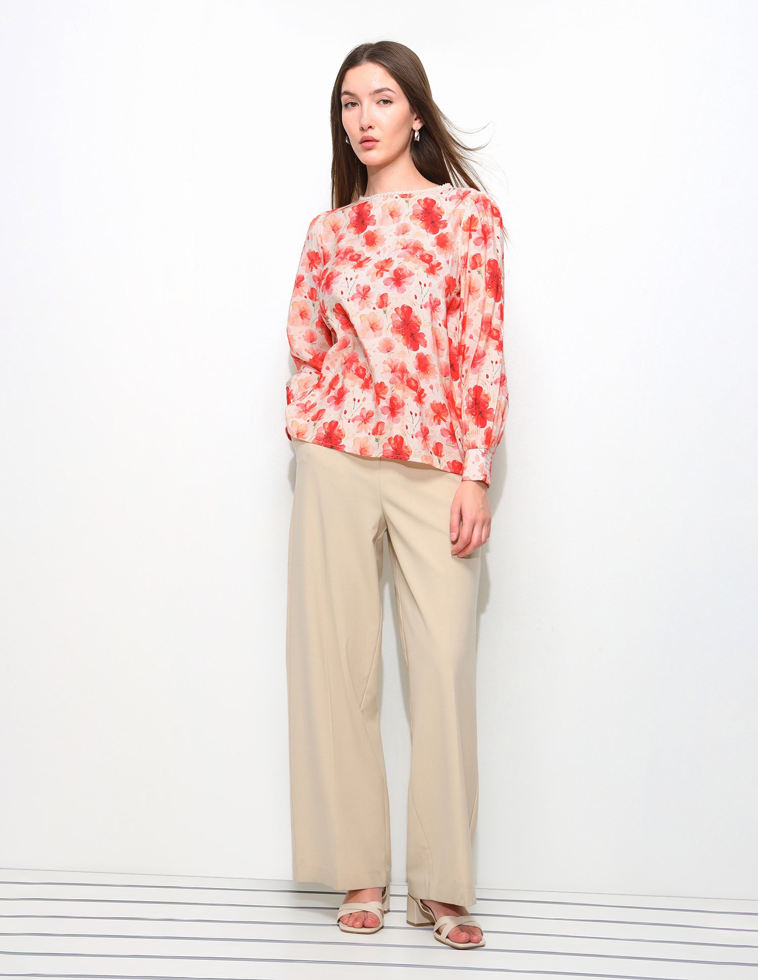 Floral Printed Smocking Sleeve Top Peach - U.S. Polo Assn. India | Large