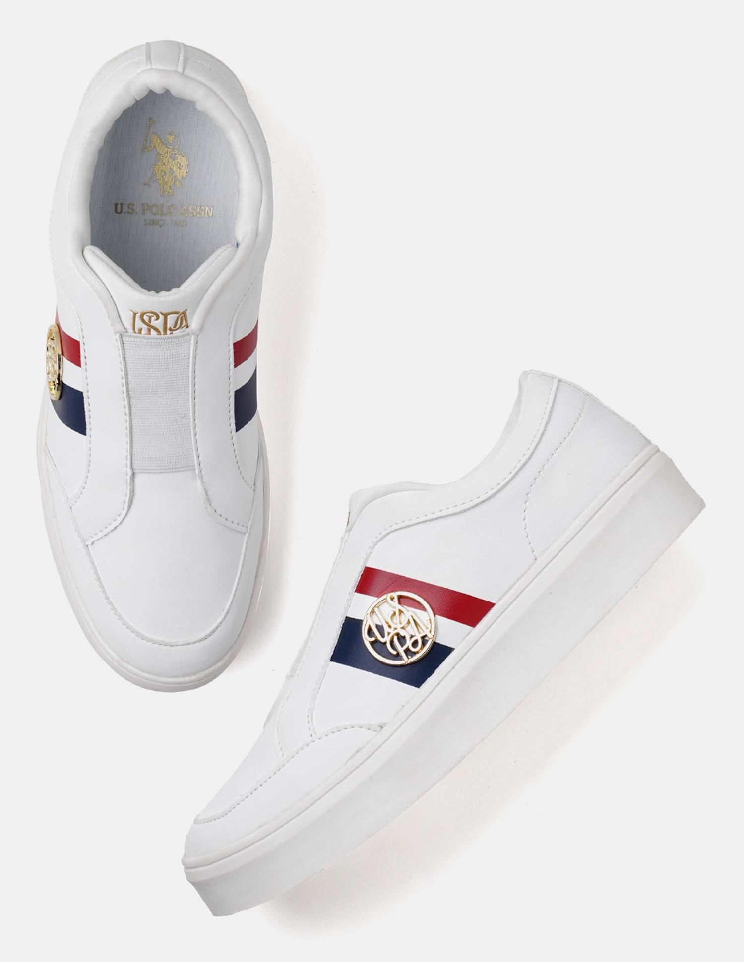 Women Tiziana Striped Sneakers White - U.S. Polo Assn. India | Large