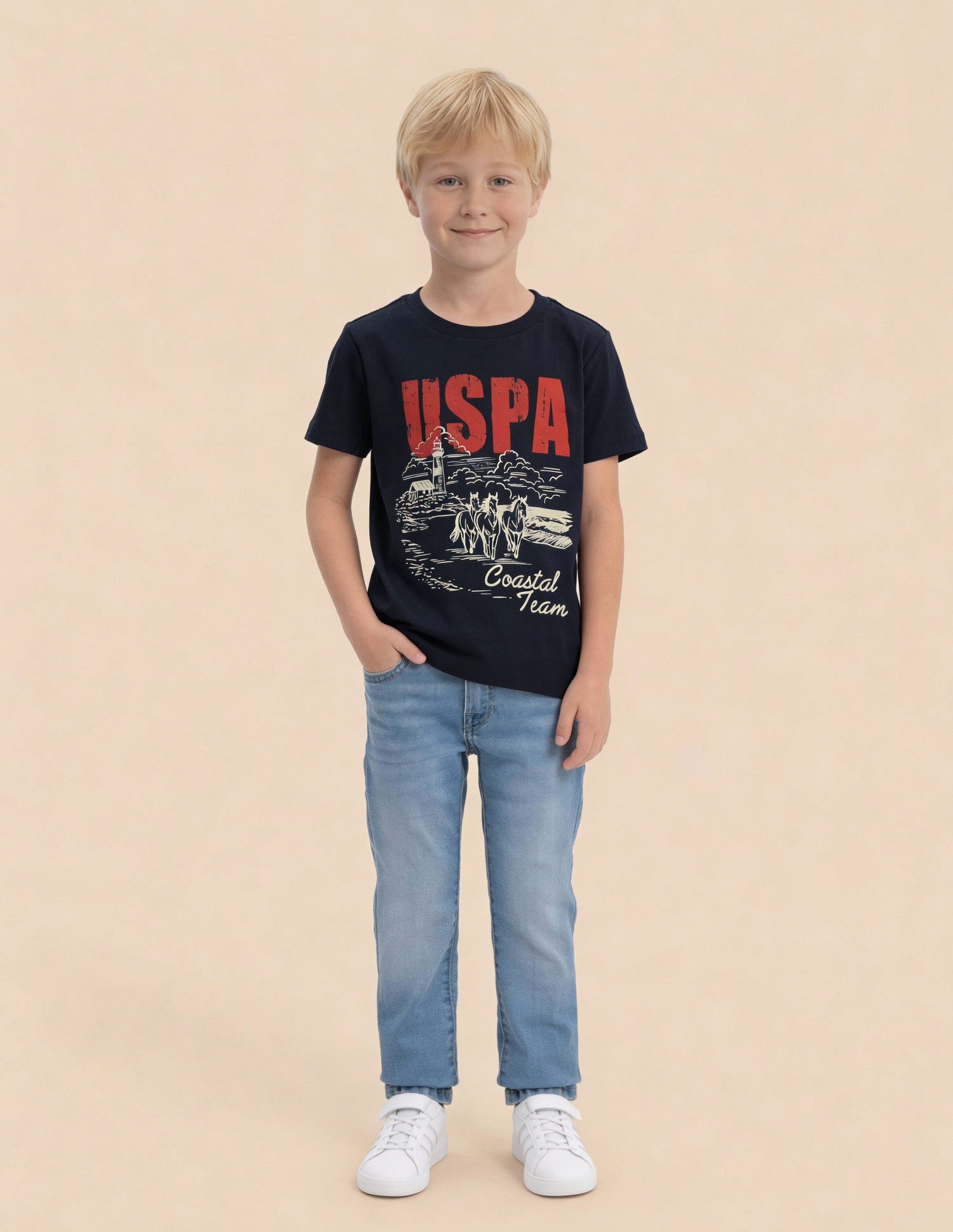 Boys Graphic Brand Printed Regular Fit T-Shirt Navy - U.S. Polo Assn. India | Large