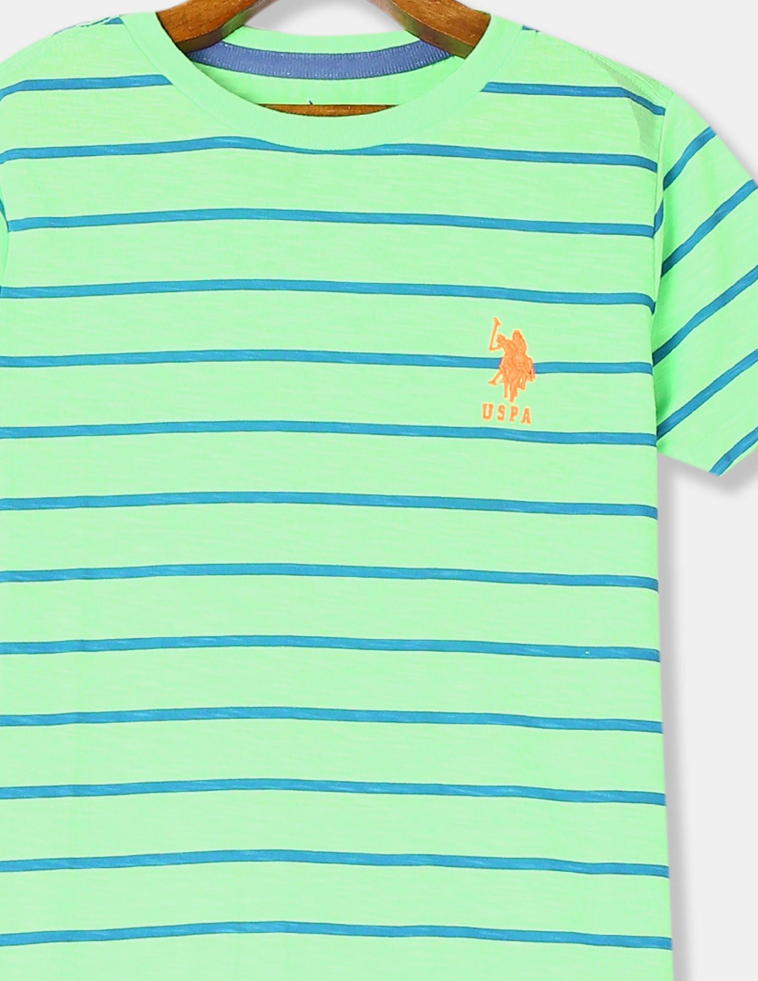Boys Green Horizontal Stripe Crew Neck T-Shirt Neon Green - U.S. POLO ASSN. | Large