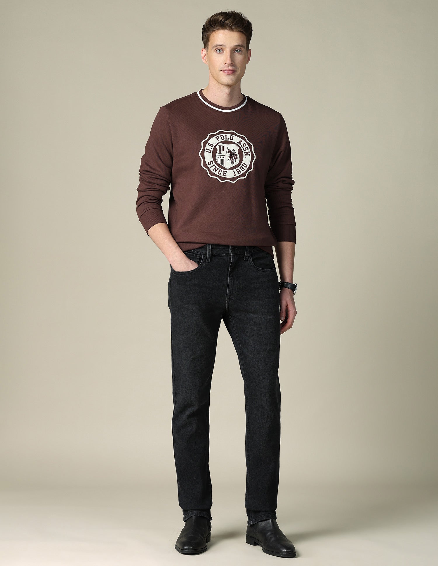 Brand Embroidered Regular Fit Sweatshirt Choco - U.S. POLO ASSN. | Large