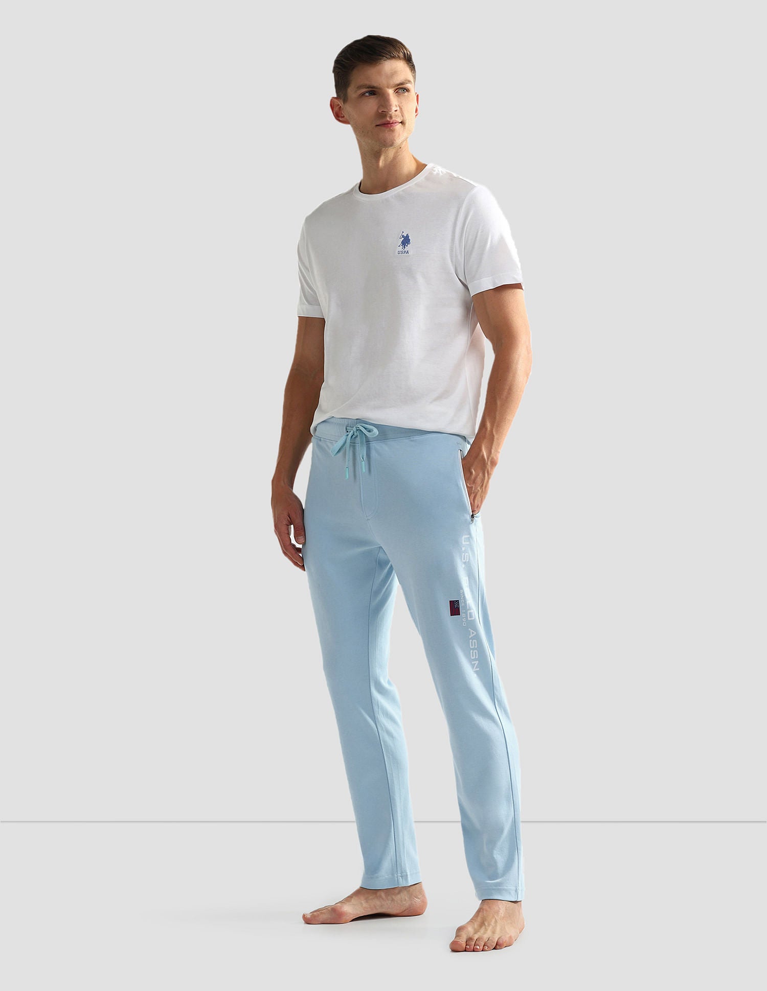 Solid OR002 Lounge Joggers - Pack Of 1 Crystal Blue - U.S. POLO ASSN. | Large