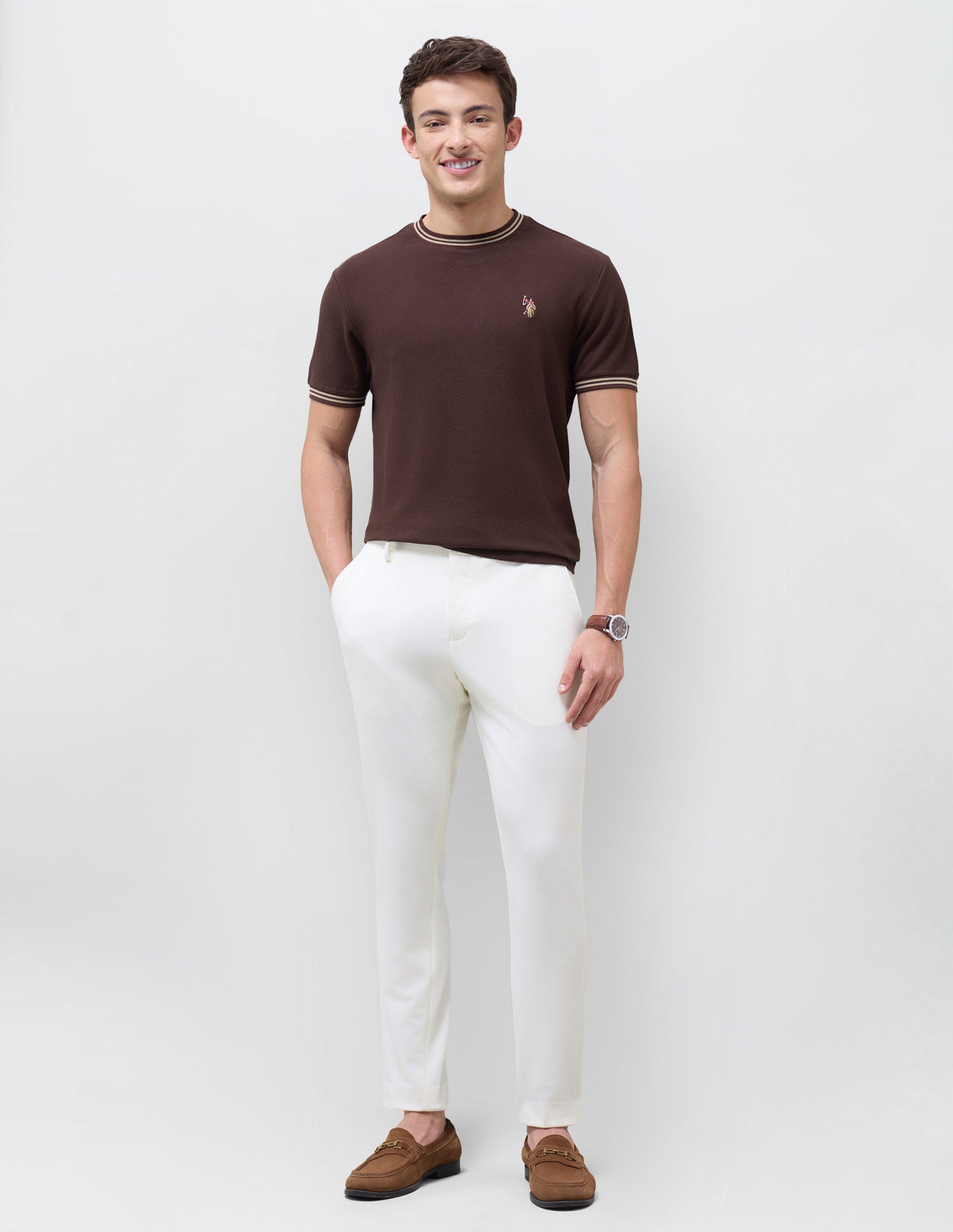 Solid Slim Fit T-Shirt Dark Brown - U.S. Polo Assn. India | Large