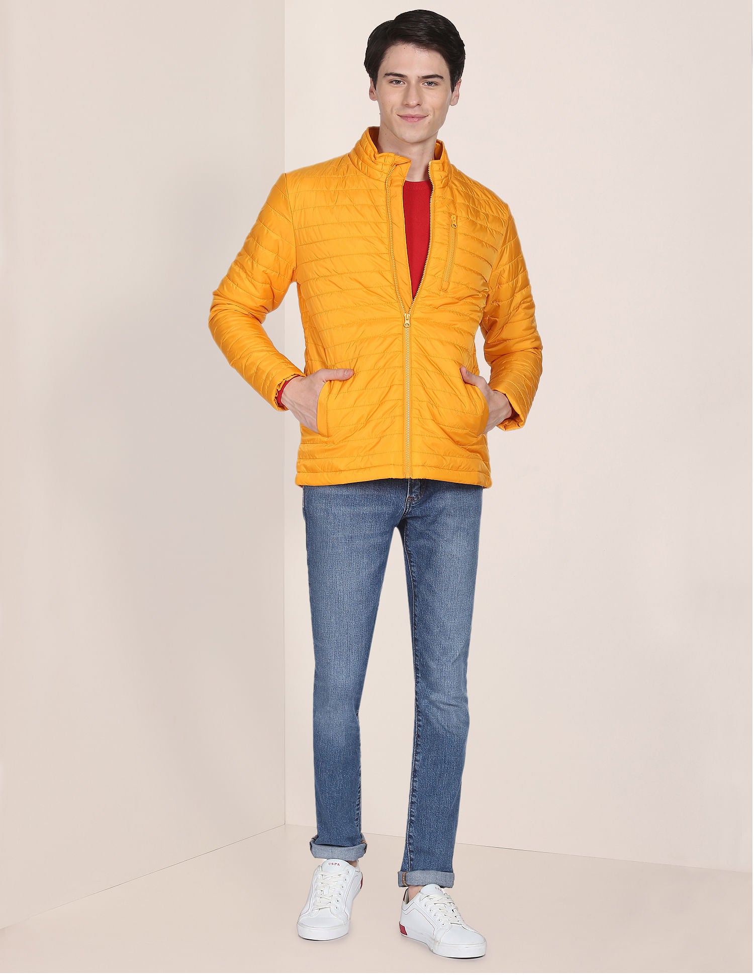 Solid Polyester Puffer Jacket Yellow - U.S. Polo Assn. India | Large