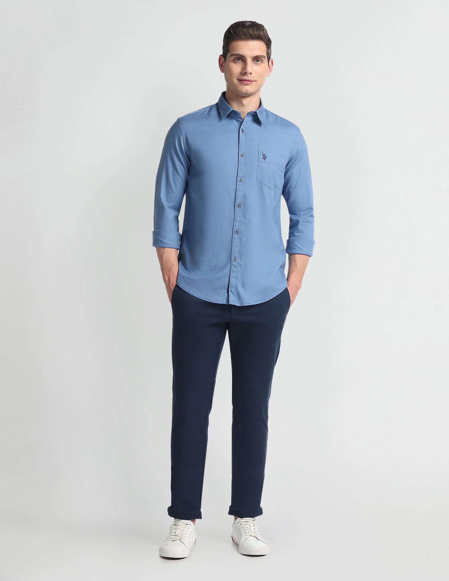 Cotton Twill Slim Shirt Blue - U.S. Polo Assn. India | Large