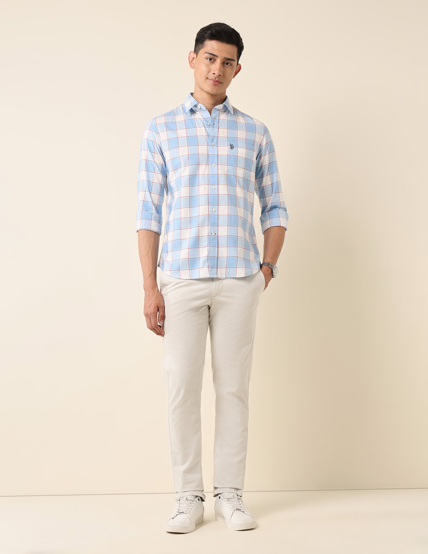 Buffalo Checked Pure Cotton Shirt Light Blue - U.S. POLO ASSN. | Large