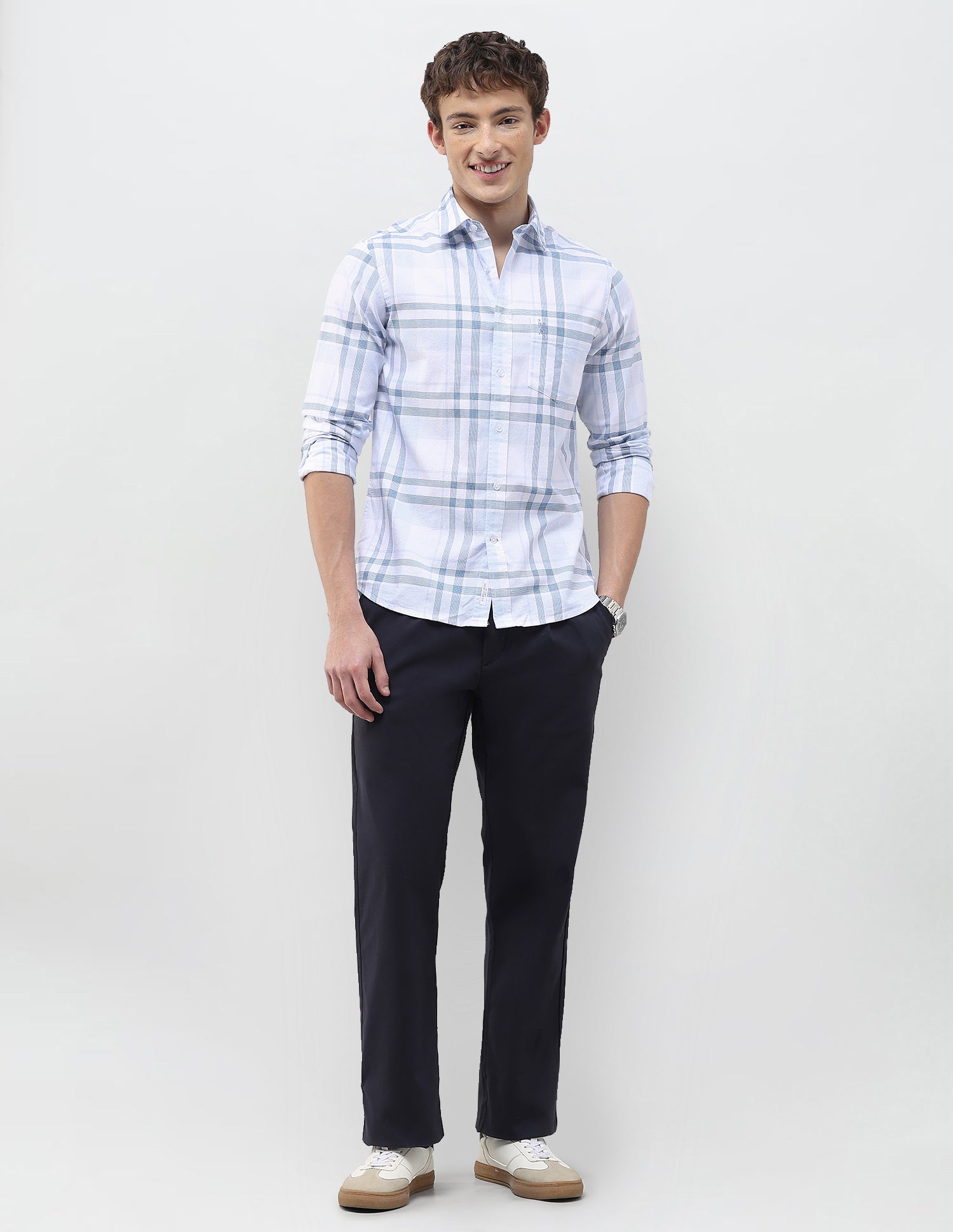 Grid Tattersall Checked Regular Fit Shirt Blue - U.S. Polo Assn. India | Large