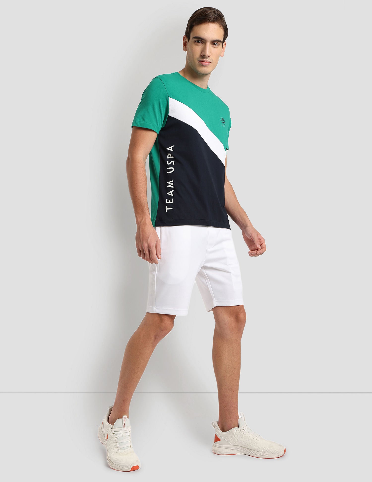Diagonal Colour Block Active T-Shirt Green - U.S. Polo Assn. India | Large