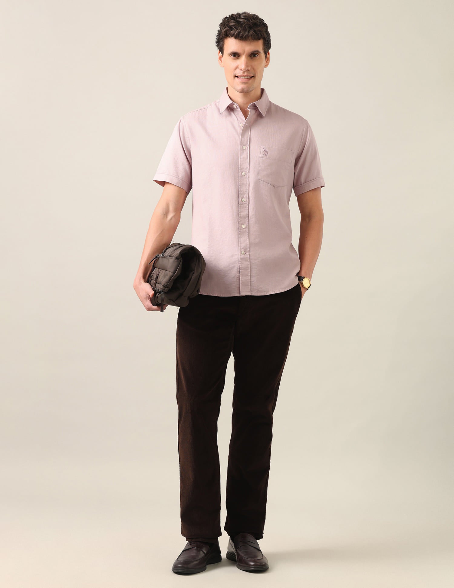 Solid Dobby Shirt Light Pink - U.S. Polo Assn. India | Large