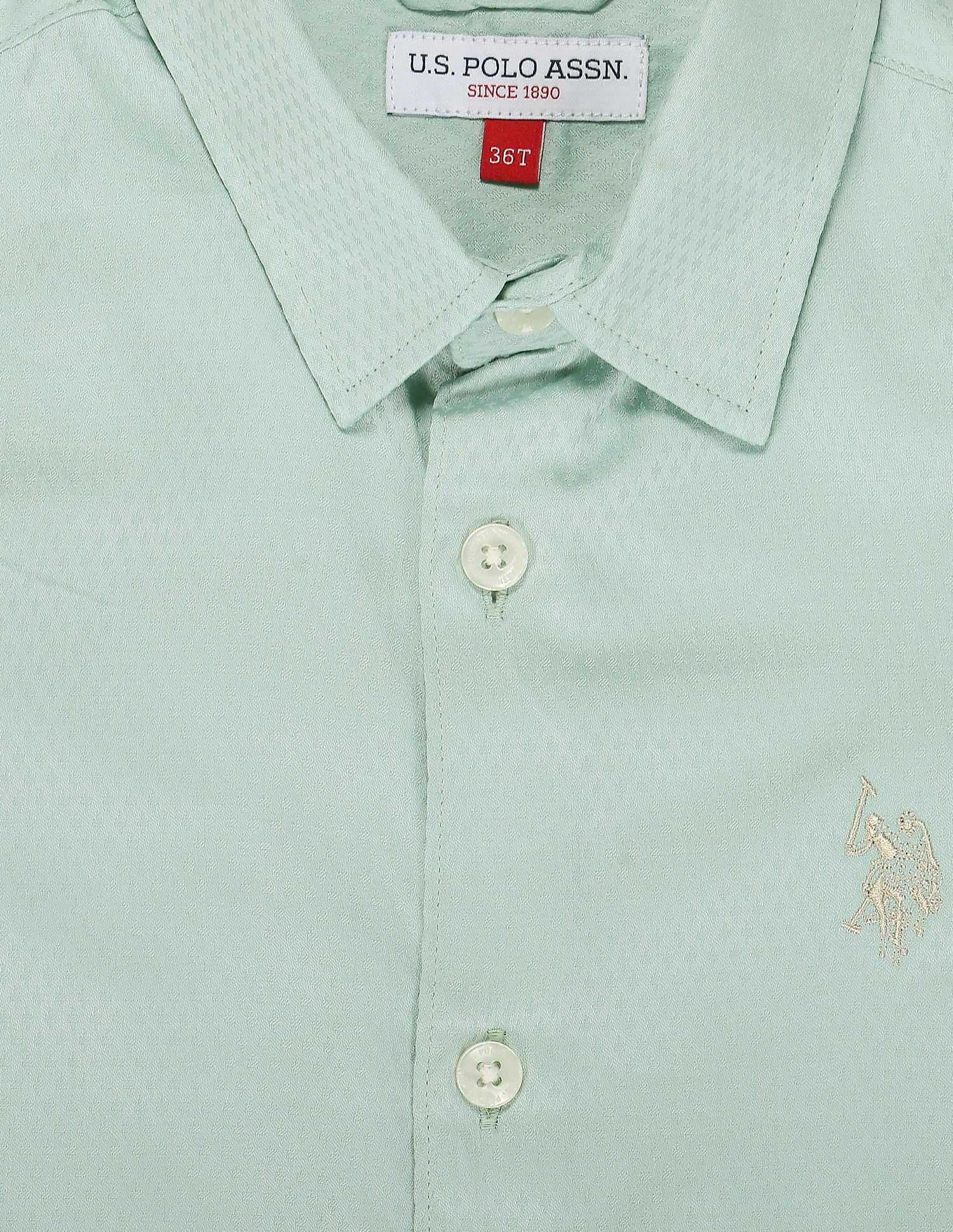 Boys Self Design Sateen Shirt Green - U.S. POLO ASSN. | Large