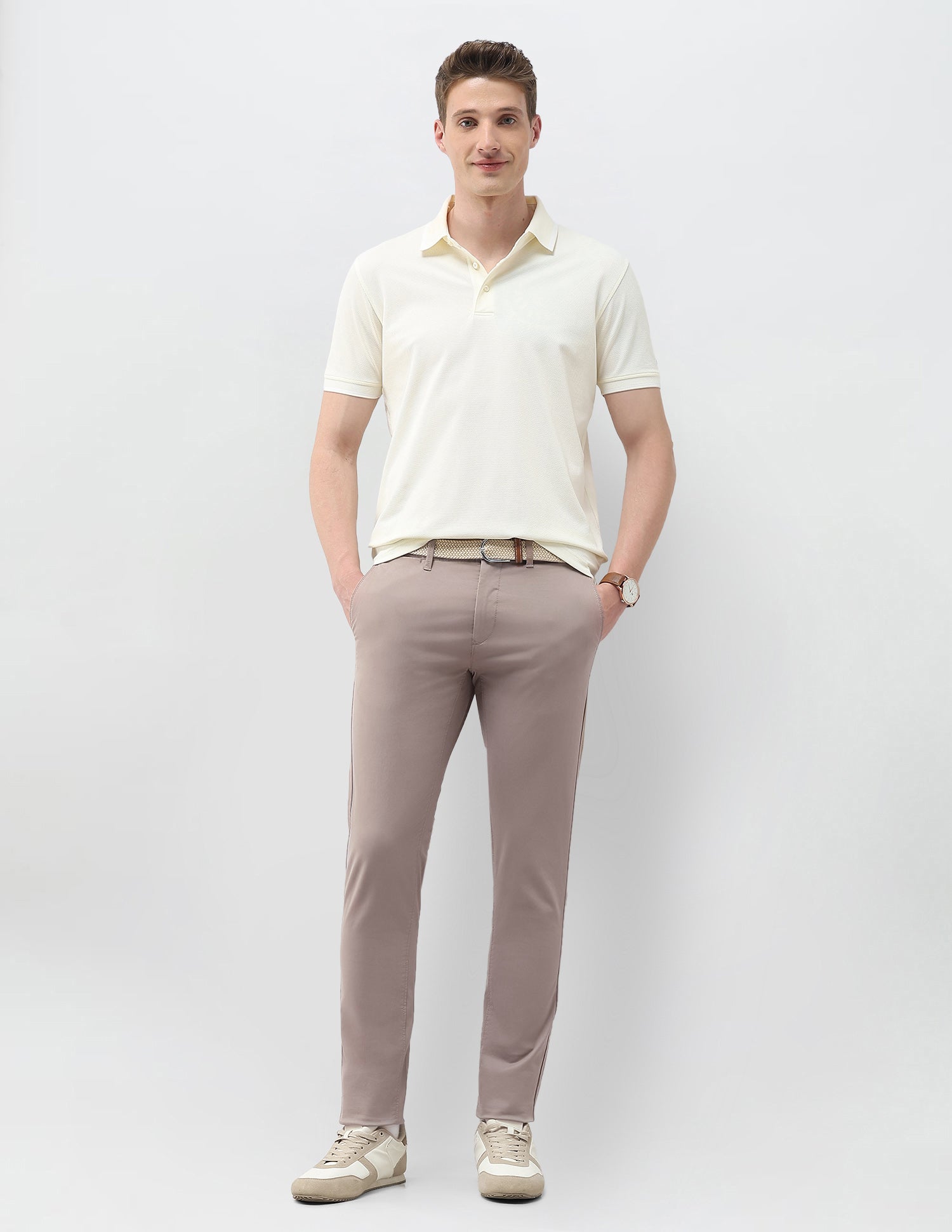 Austin Slim Fit Satin Trousers Taupe Grey - U.S. Polo Assn. India | Large