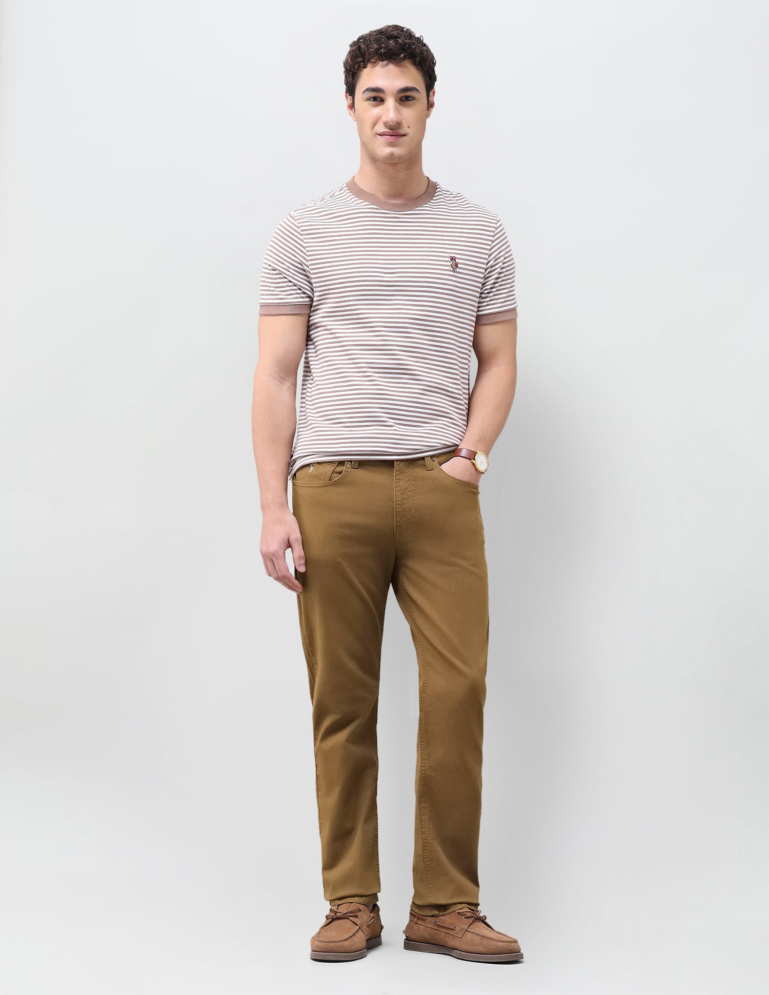 Solid Slim Straight Fit Jeans Beige - U.S. Polo Assn. India | Large