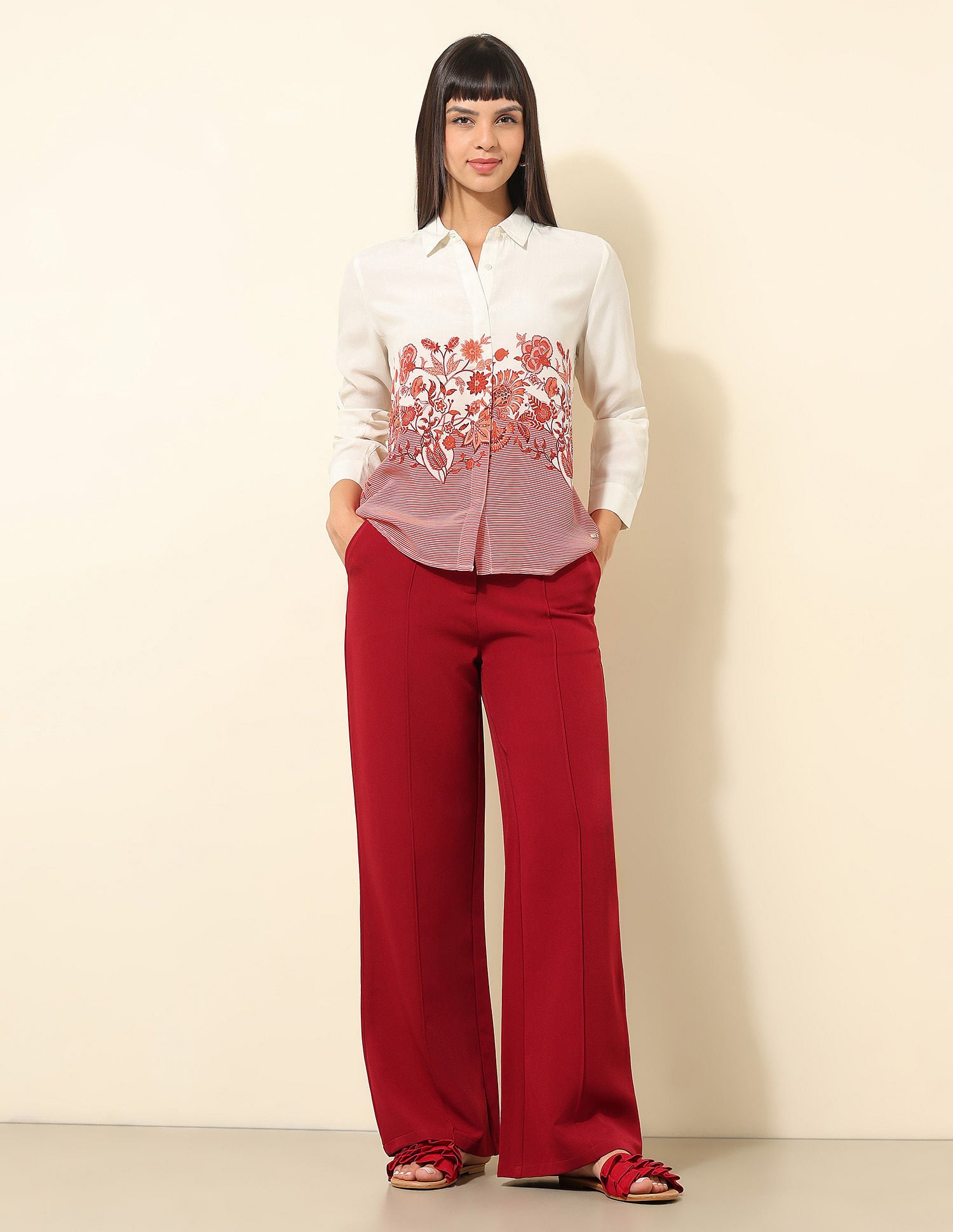 Concealed Placket Floral Printed Shirt Off-white - U.S. POLO ASSN. | Large