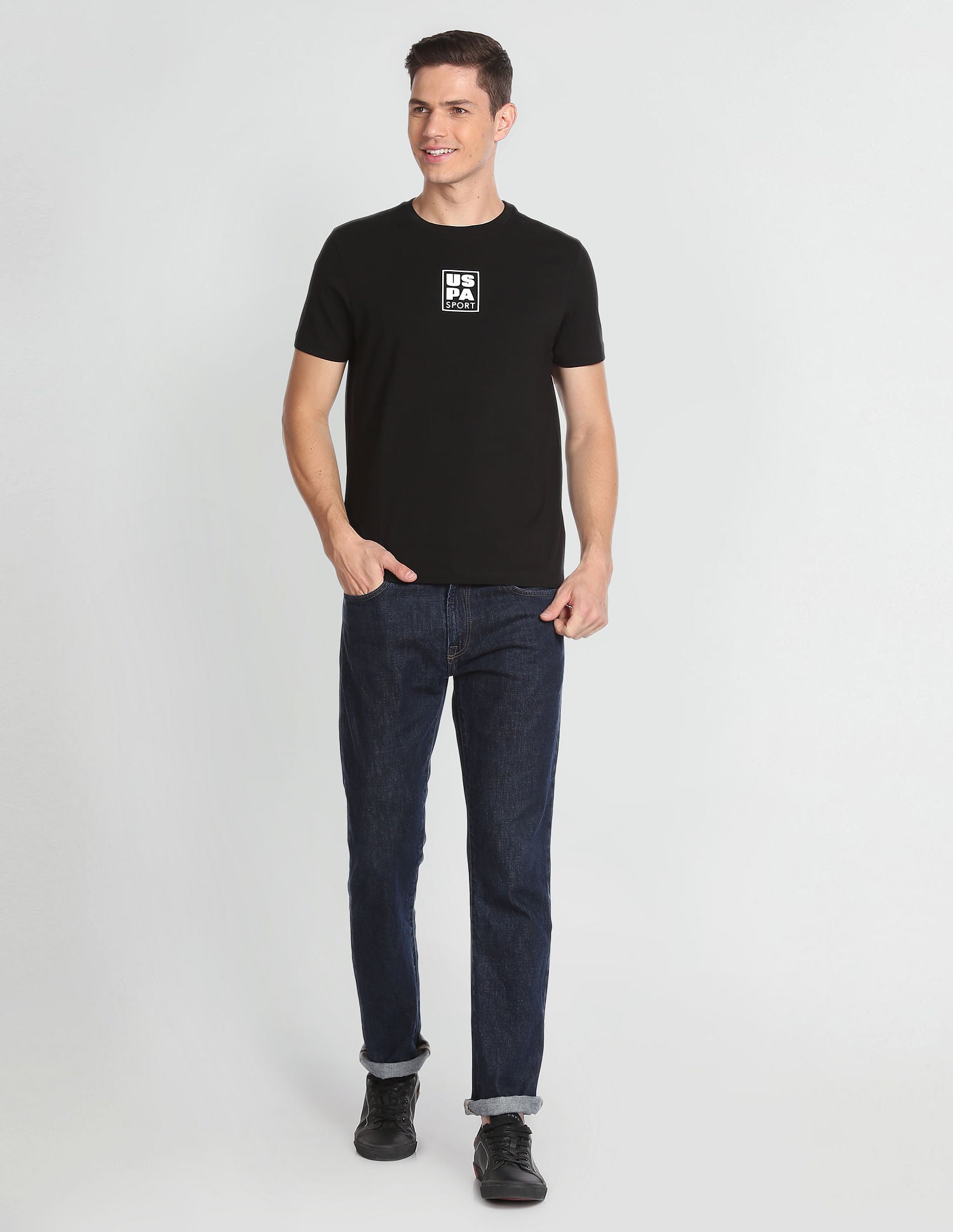 Crew Neck Slim Fit T-Shirt Black - U.S. POLO ASSN. | Large