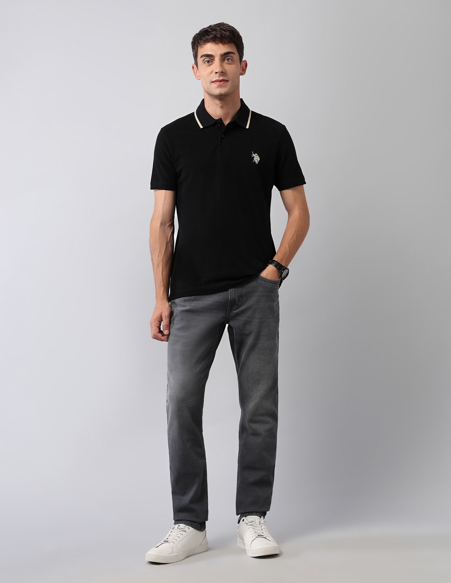 Pure Cotton Muscle Fit Polo Shirt Black - U.S. Polo Assn. India | Large