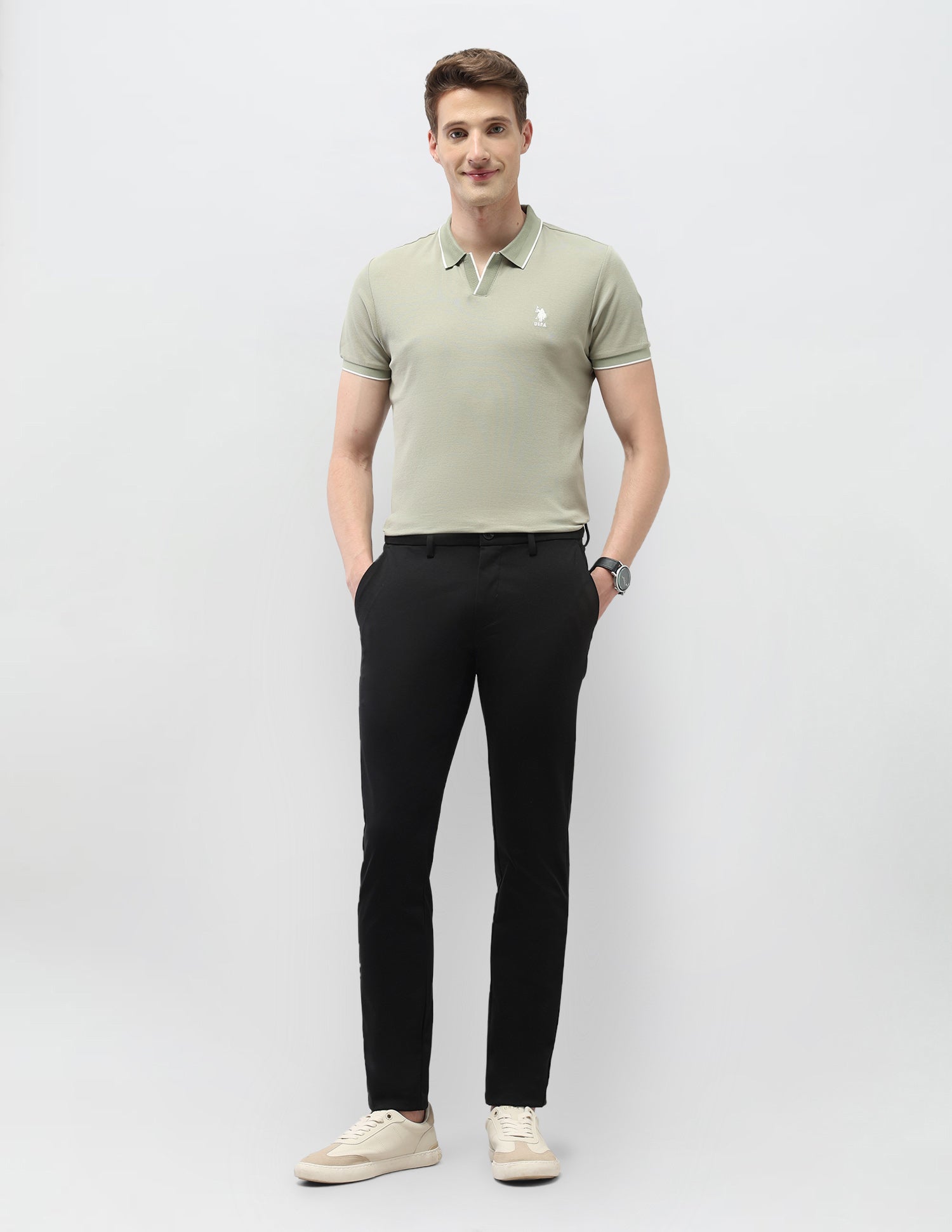Austin Slim Fit Satin Trousers Black - U.S. Polo Assn. India | Large