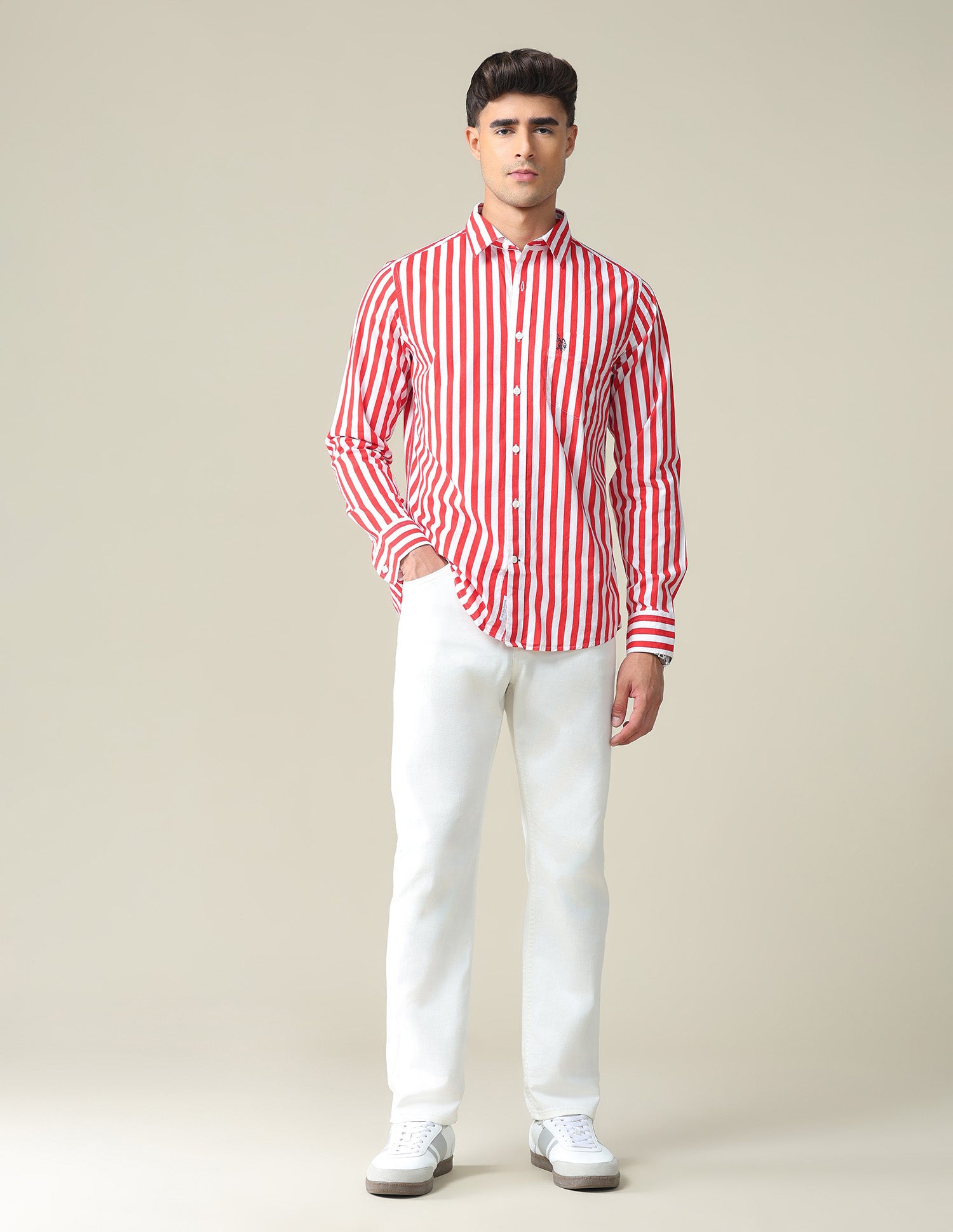 Chest Pocket Vertical Stripe Shirt Red - U.S. POLO ASSN. | Large