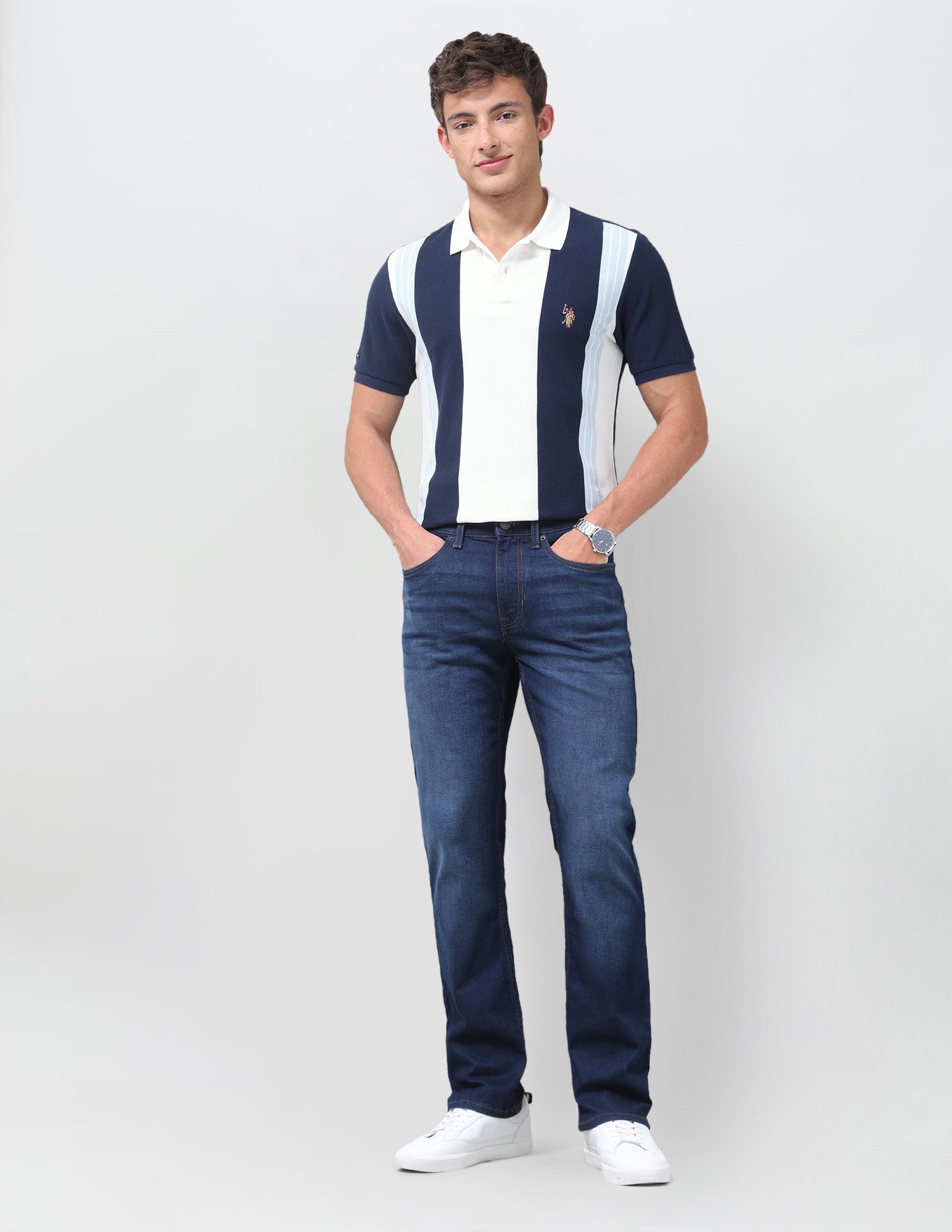 Vertical Striped Muscle Fit Polo Shirt Navy - U.S. Polo Assn. India | Large