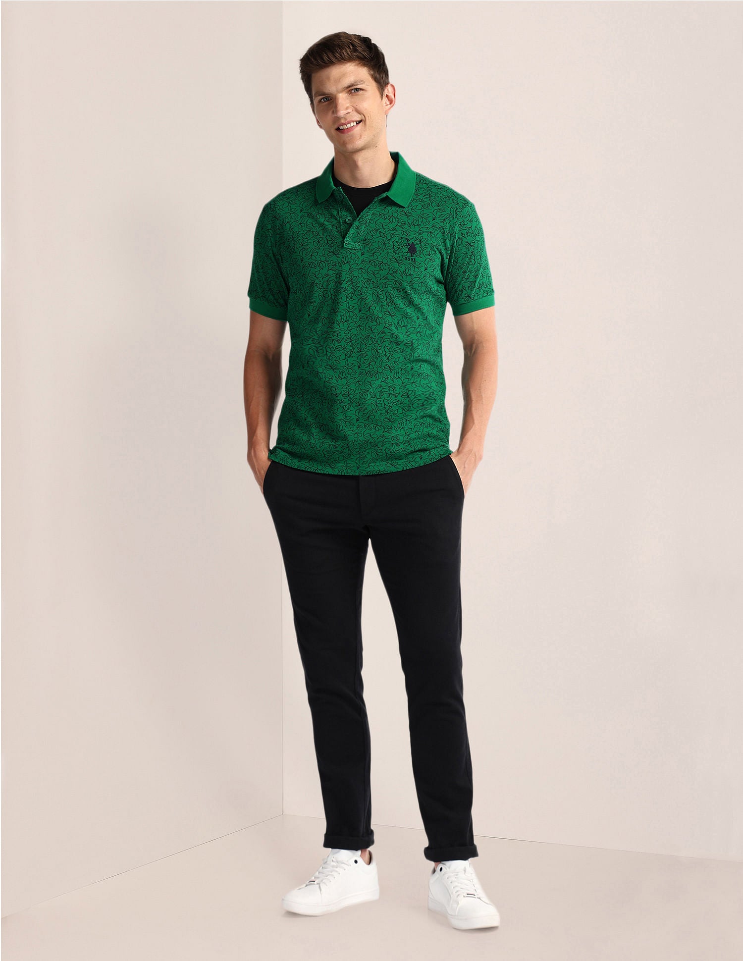 Pure Cotton Floral Polo Shirt Green - U.S. Polo Assn. India | Large