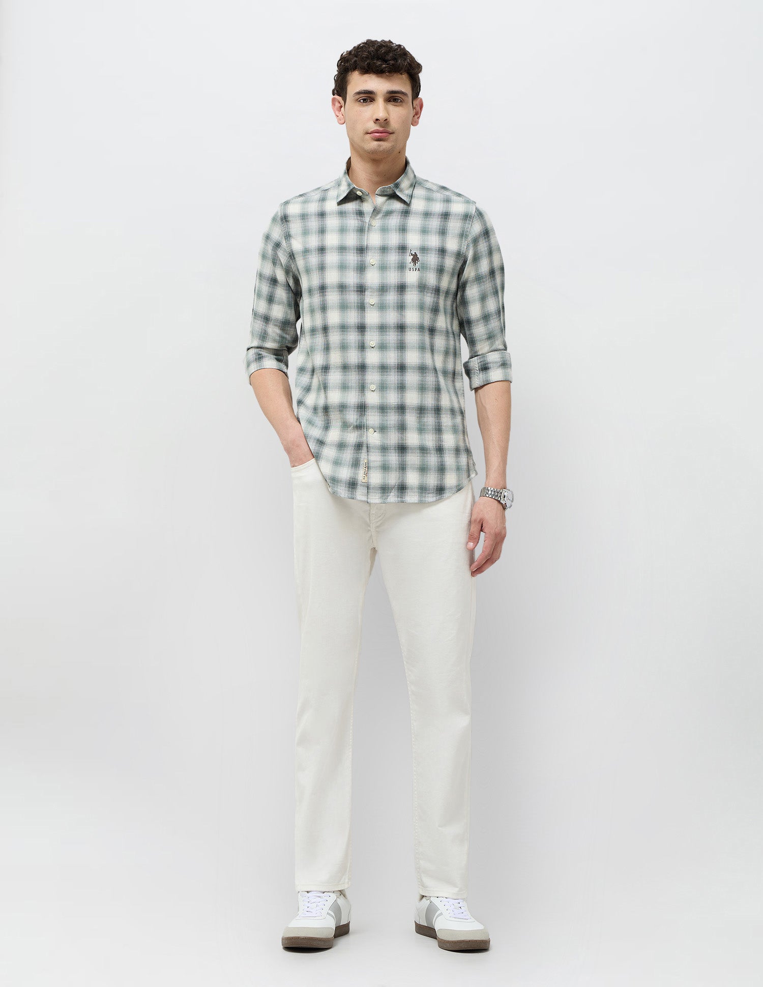 Tartan Checked Regular Fit Shirt Green - U.S. POLO ASSN. | Large