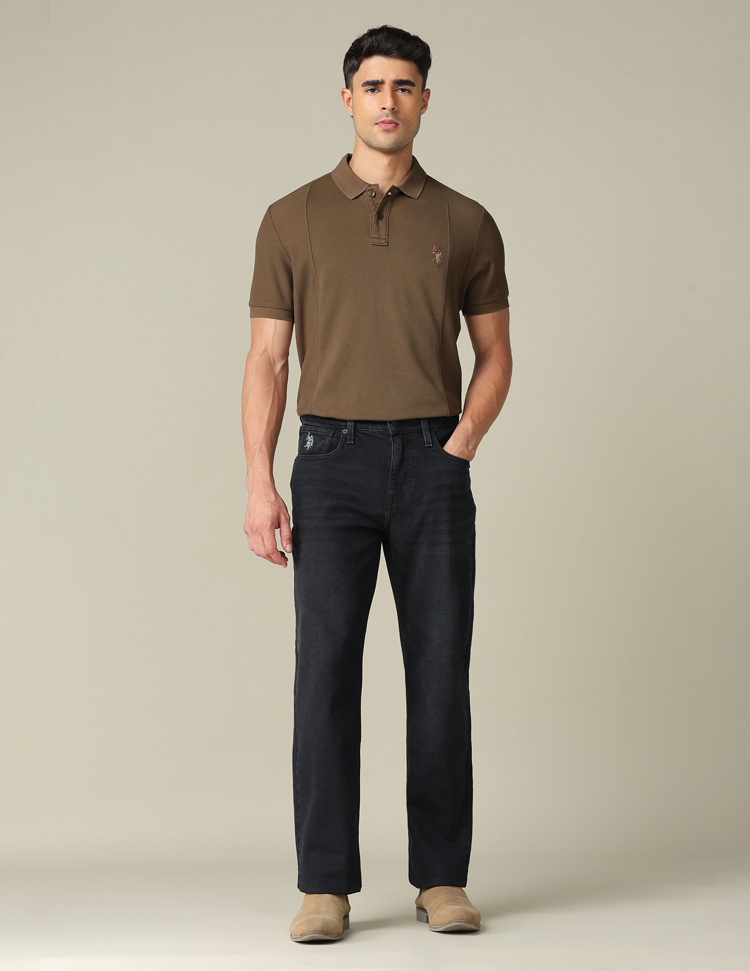 Pure Cotton Muscle Fit Polo Shirt Light Brown - U.S. POLO ASSN. | Large