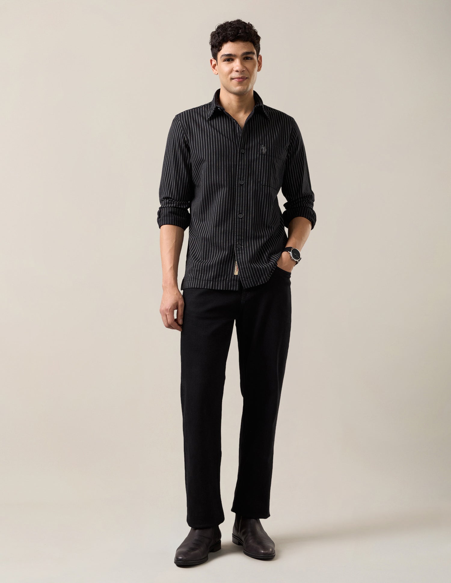 Vertical Striped Regular Fit Shirt Black - U.S. Polo Assn. India | Large