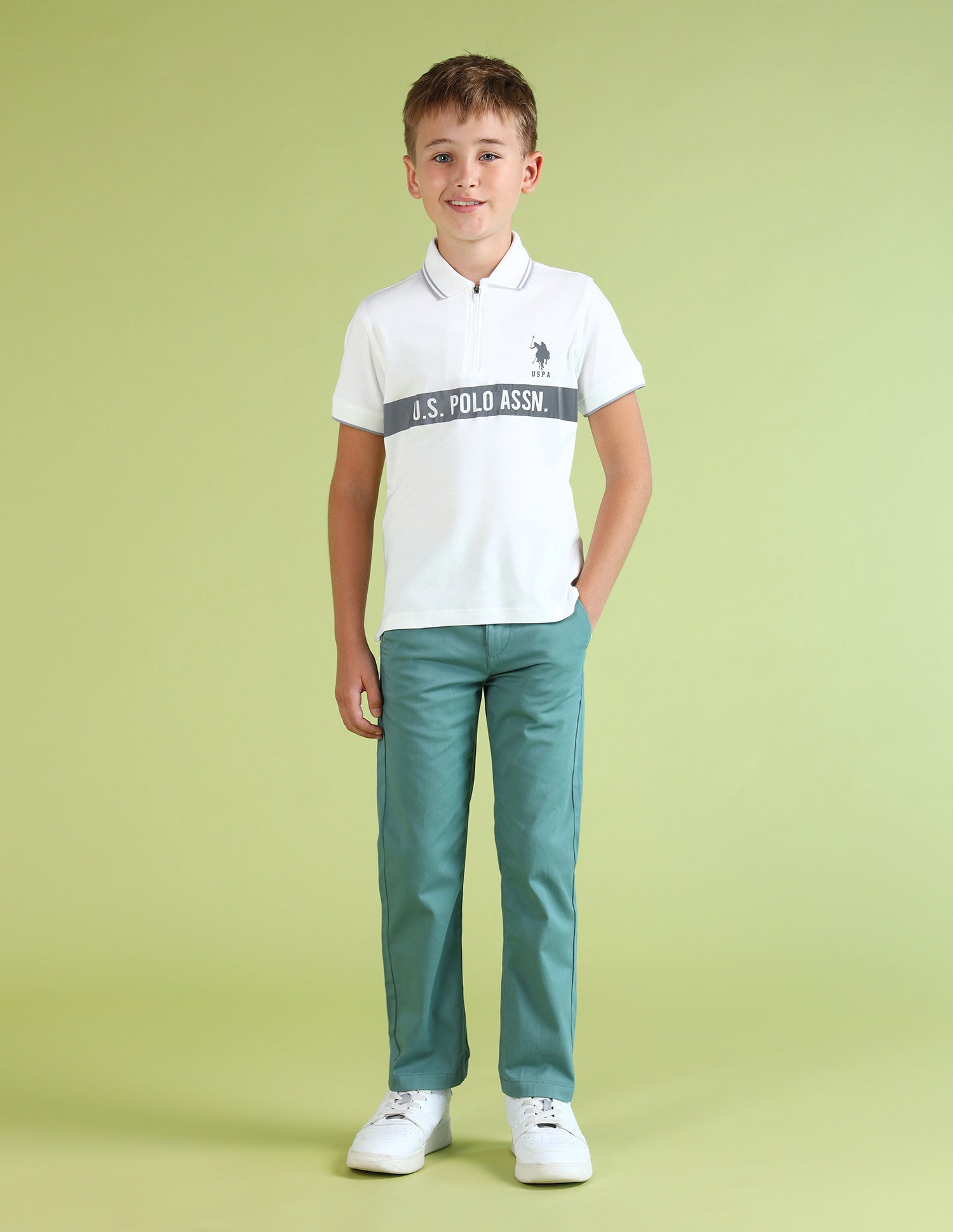 Boys Brand Printed Regular Fit Polo Shirt White - U.S. Polo Assn. India | Large