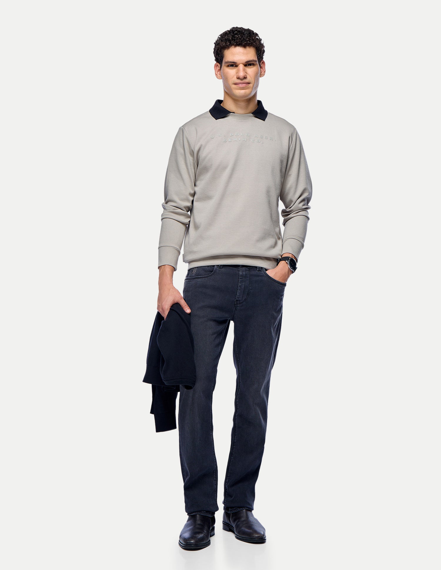 Brand Embossed Regular Fit Sweatshirt Beige - U.S. Polo Assn. India | Large