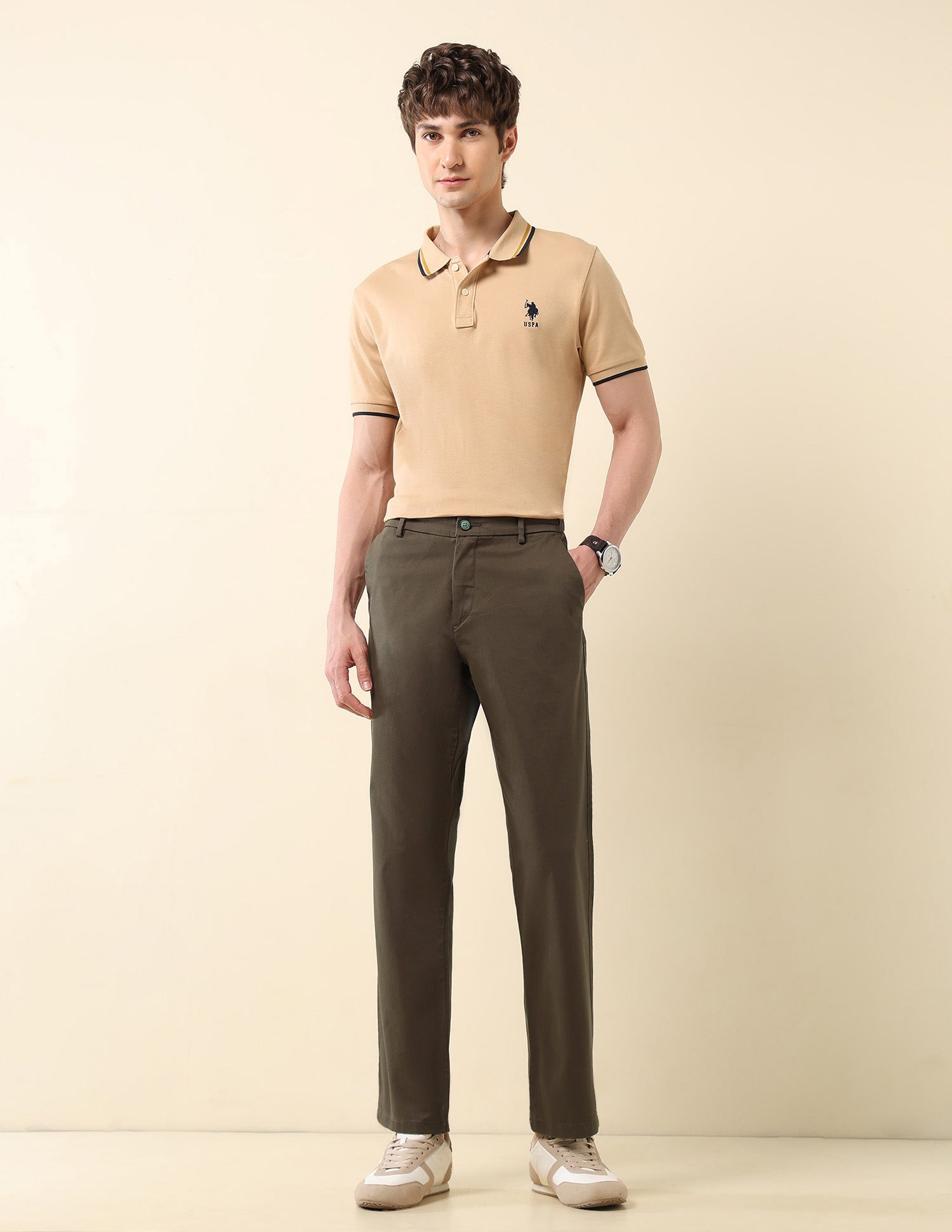 Riley Straight Fit Satin Trousers Dark Olive - U.S. Polo Assn. India | Large