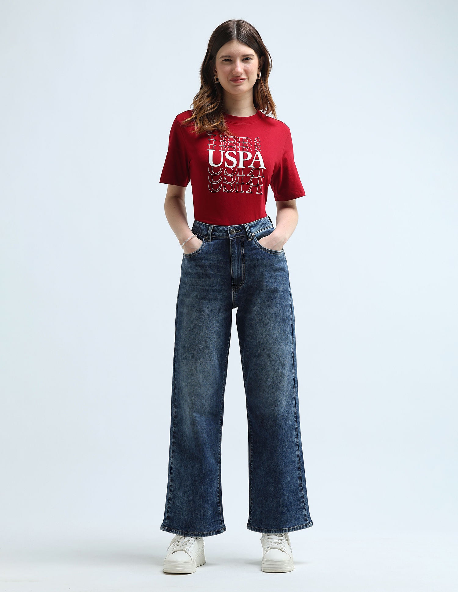 High Rise Wide Leg Jeans Dark Blue - U.S. POLO ASSN. | Large