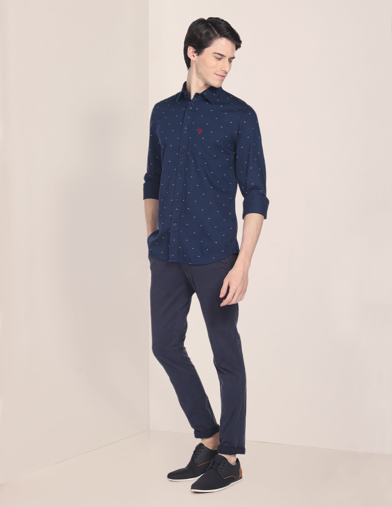 Brand Print Twill  Shirt Navy - U.S. Polo Assn. India | Large