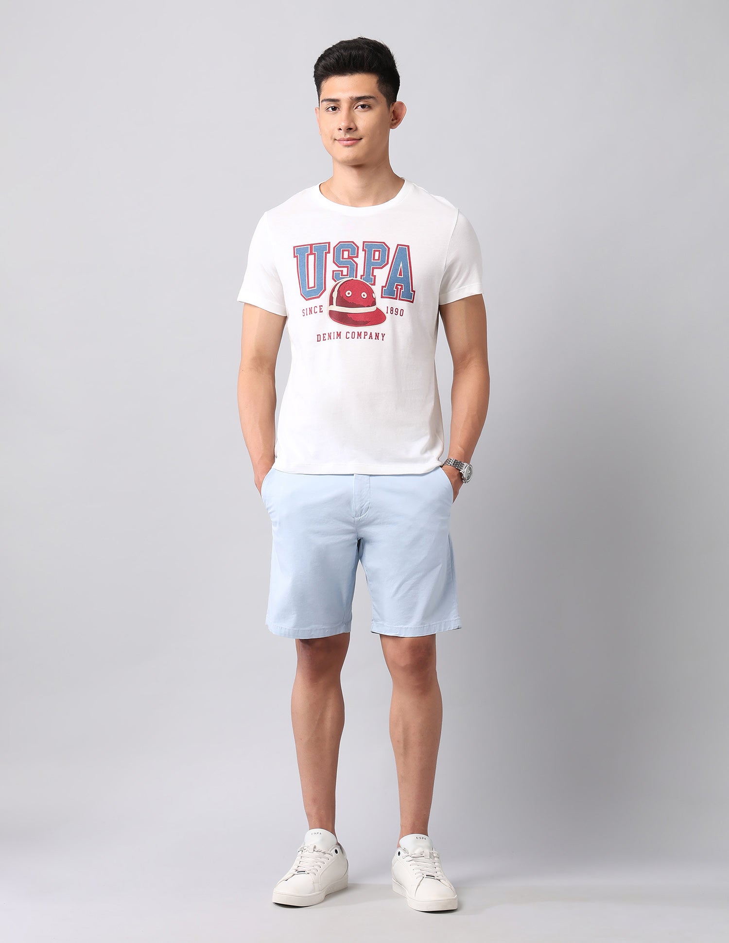 Brand Printed Muscle Fit T-Shirt Ivory - U.S. Polo Assn. India | Large