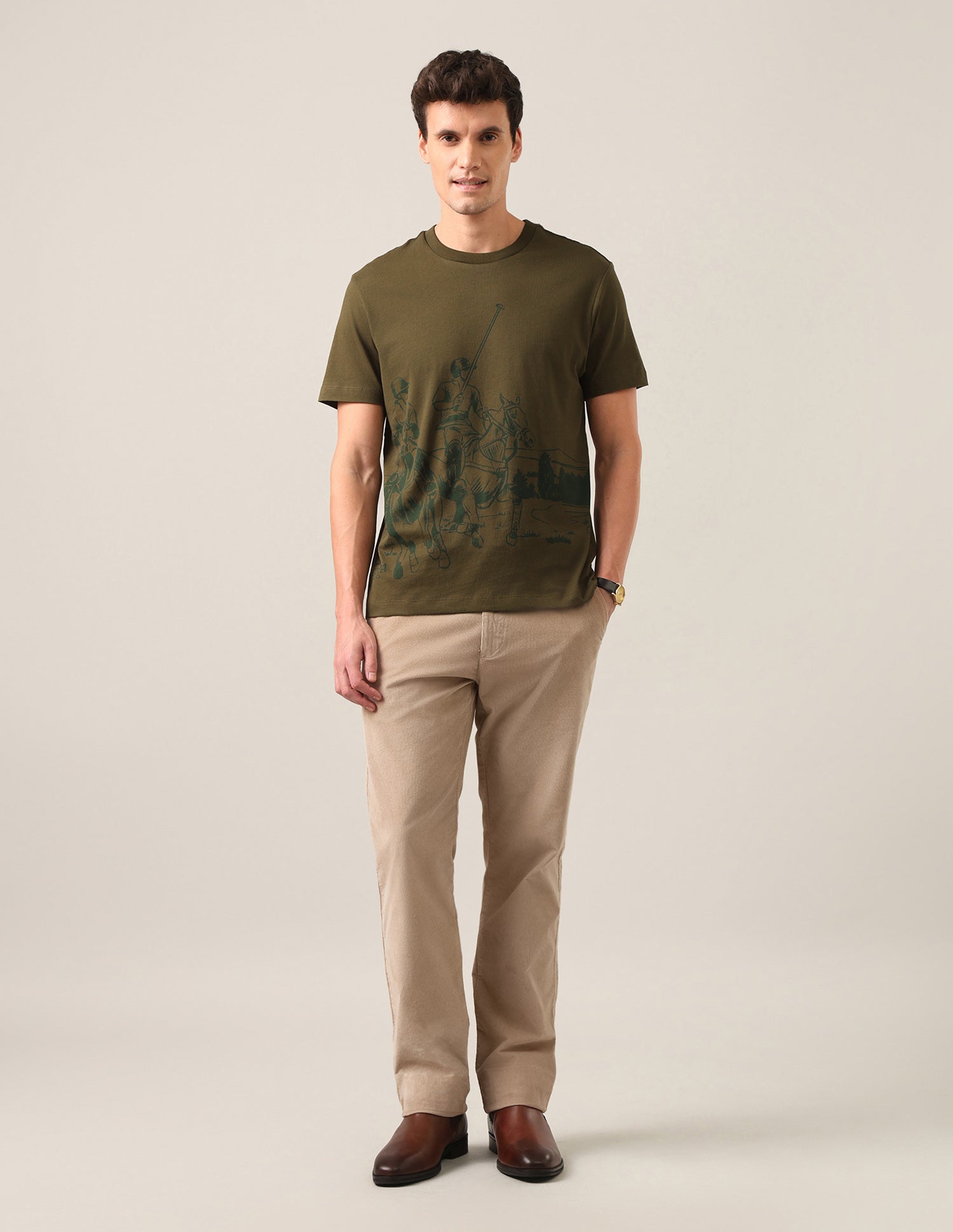 Graphic Brand Printed Regular Fit T-Shirt Olive - U.S. Polo Assn. India | Large