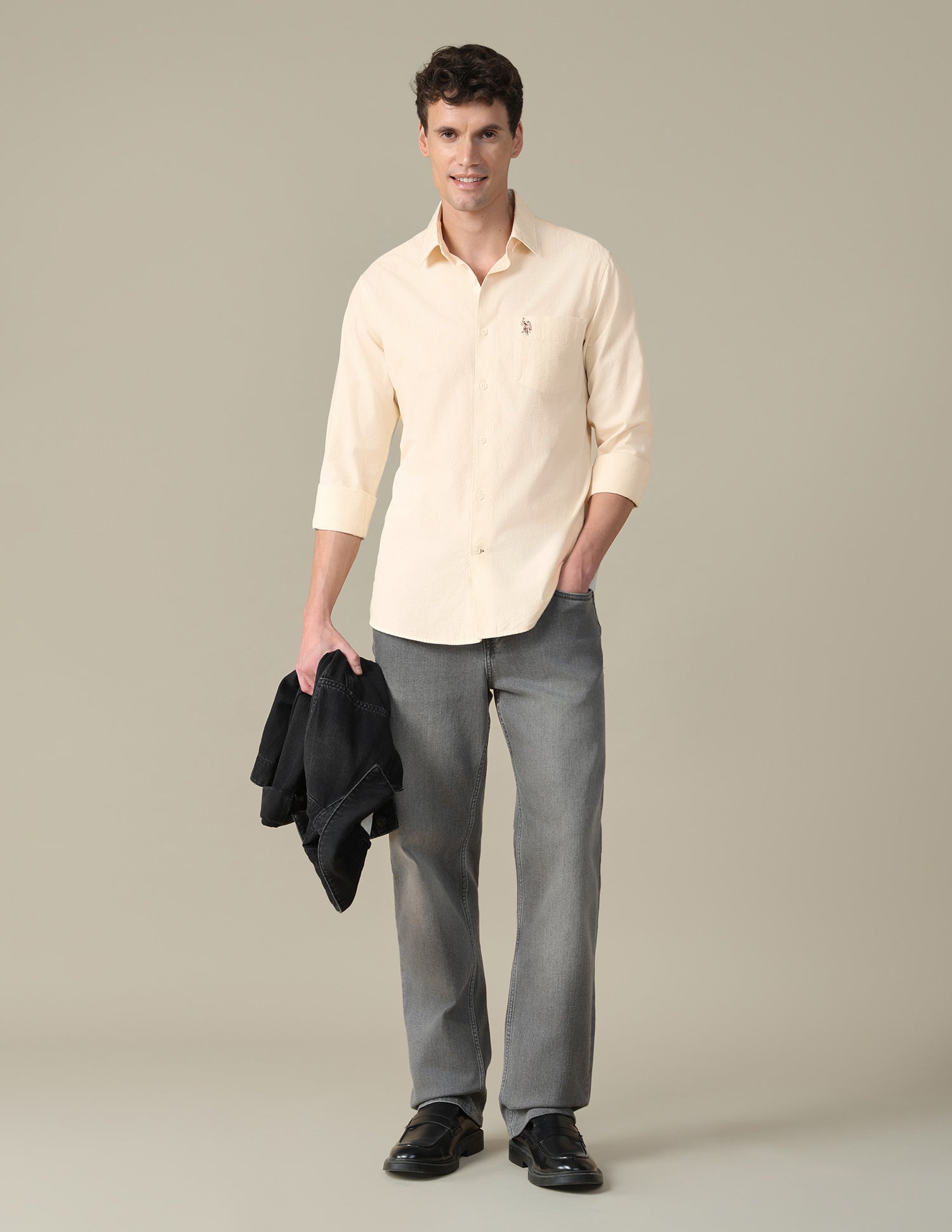 Vertical Striped Seersucker Shirt Light Yellow - U.S. Polo Assn. India | Large
