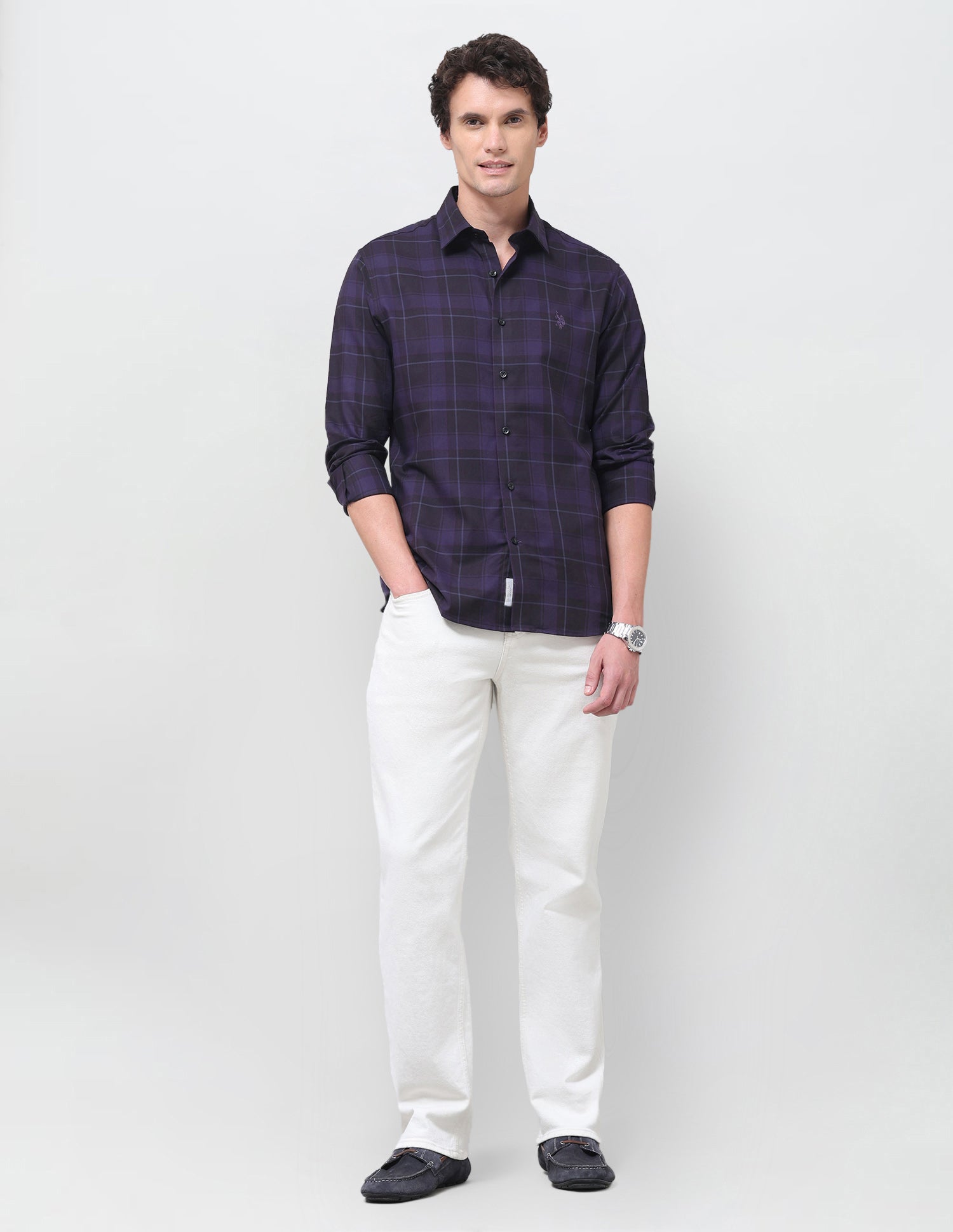 Tartan Checked Twill Shirt Dark Purple - U.S. Polo Assn. India | Large