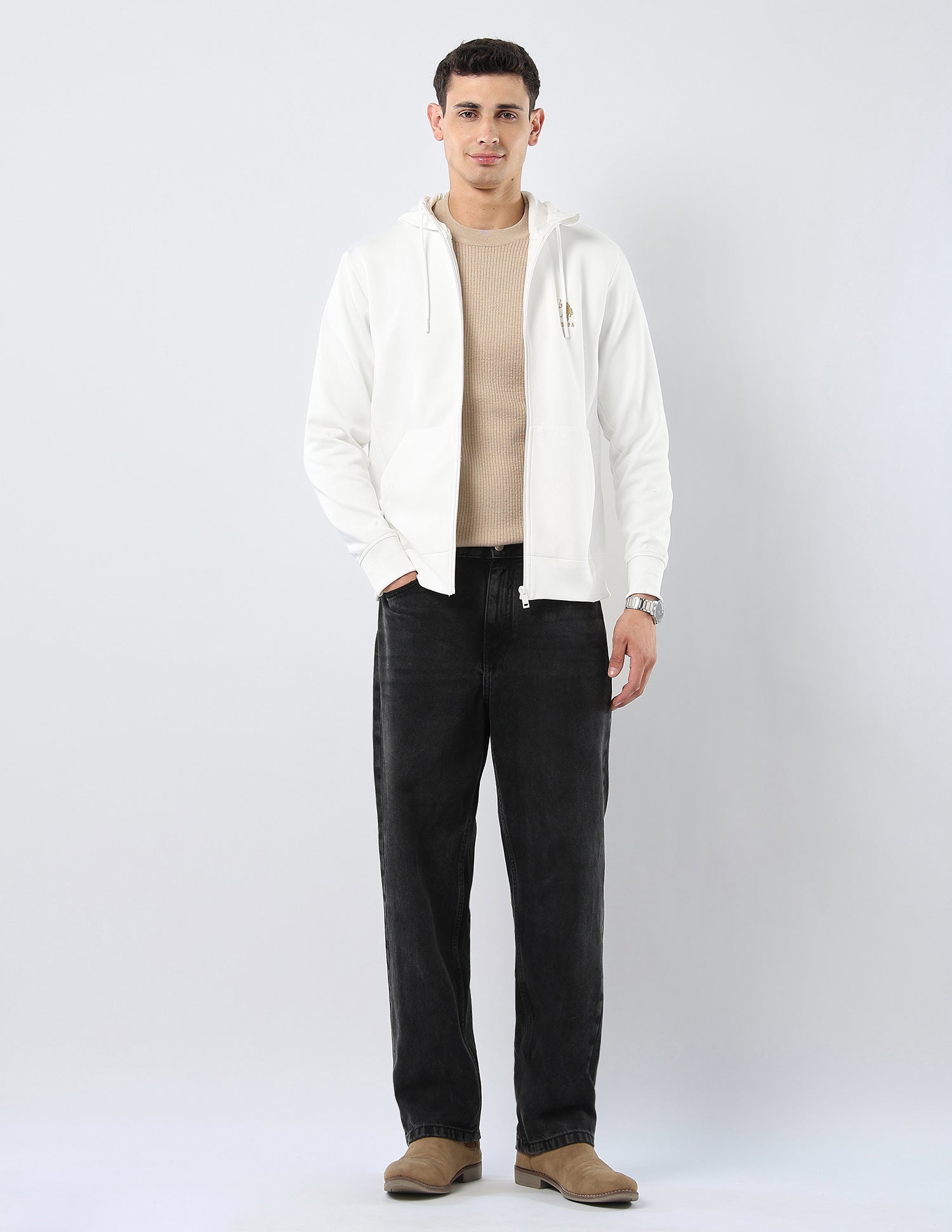 Solid Regular Fit Sweatshirt Off White - U.S. POLO ASSN. | Large