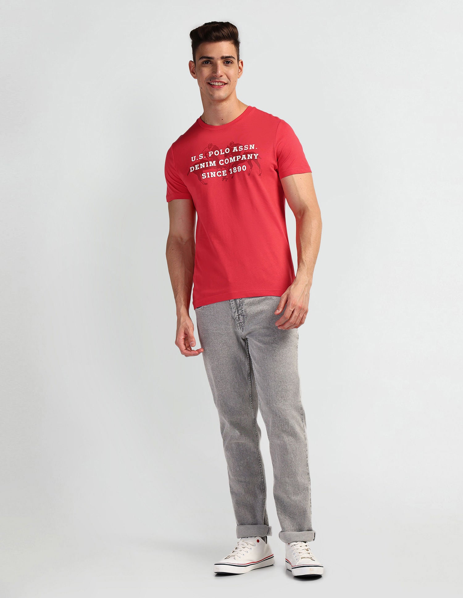 Typographic Print Crew Neck T-Shirt Pink - U.S. Polo Assn. India | Large