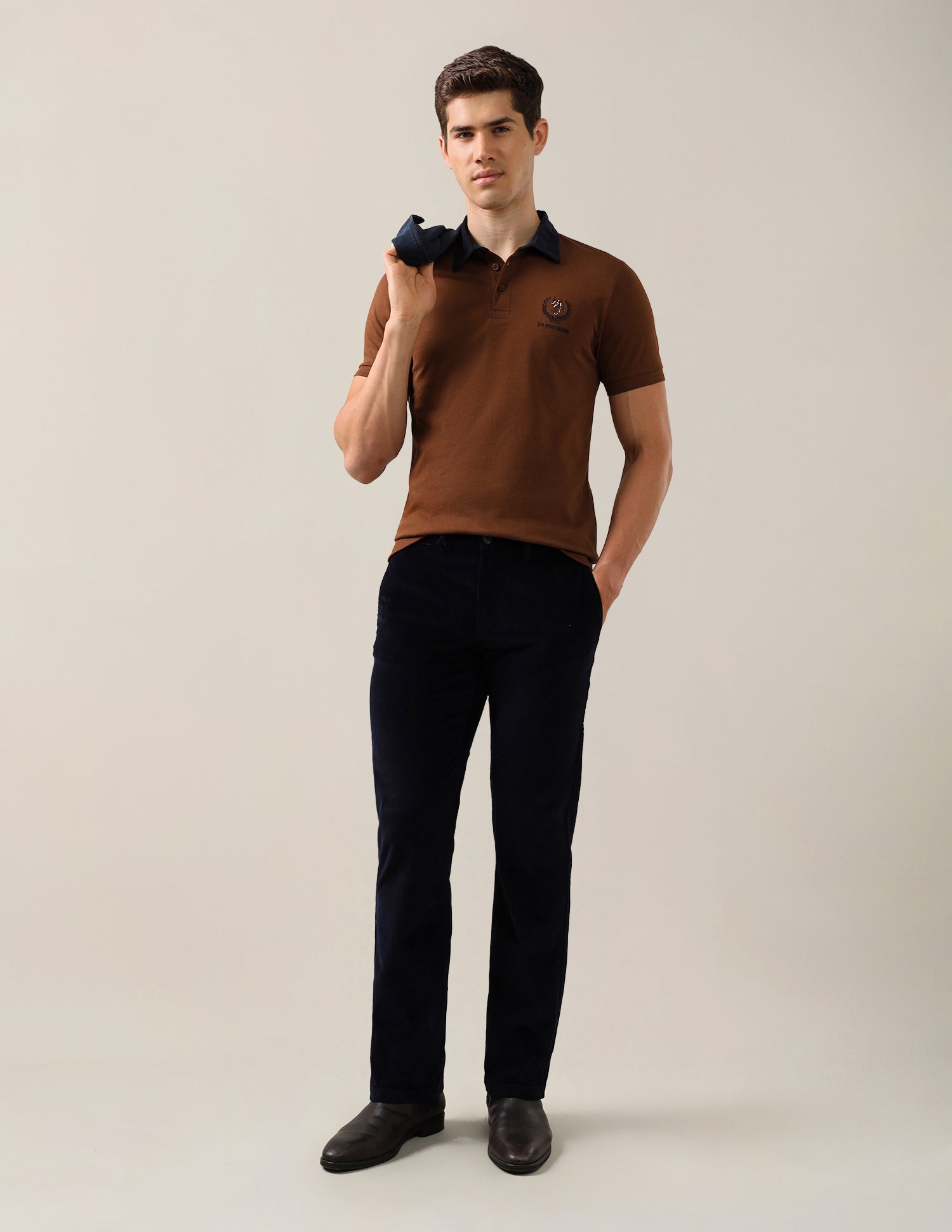 Solid Slim Fit Polo Shirt Brown - U.S. Polo Assn. India | Large