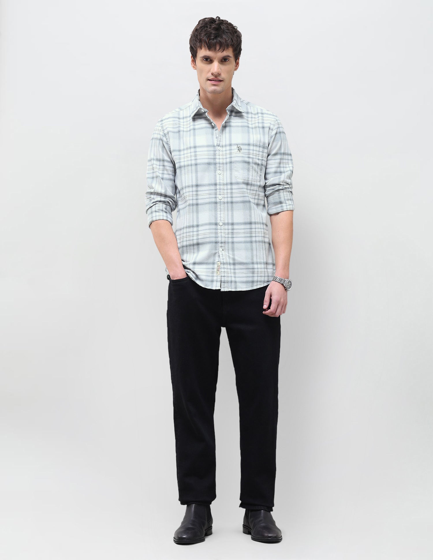 Twill Tartan Checked Shirt Light Green - U.S. Polo Assn. India | Large