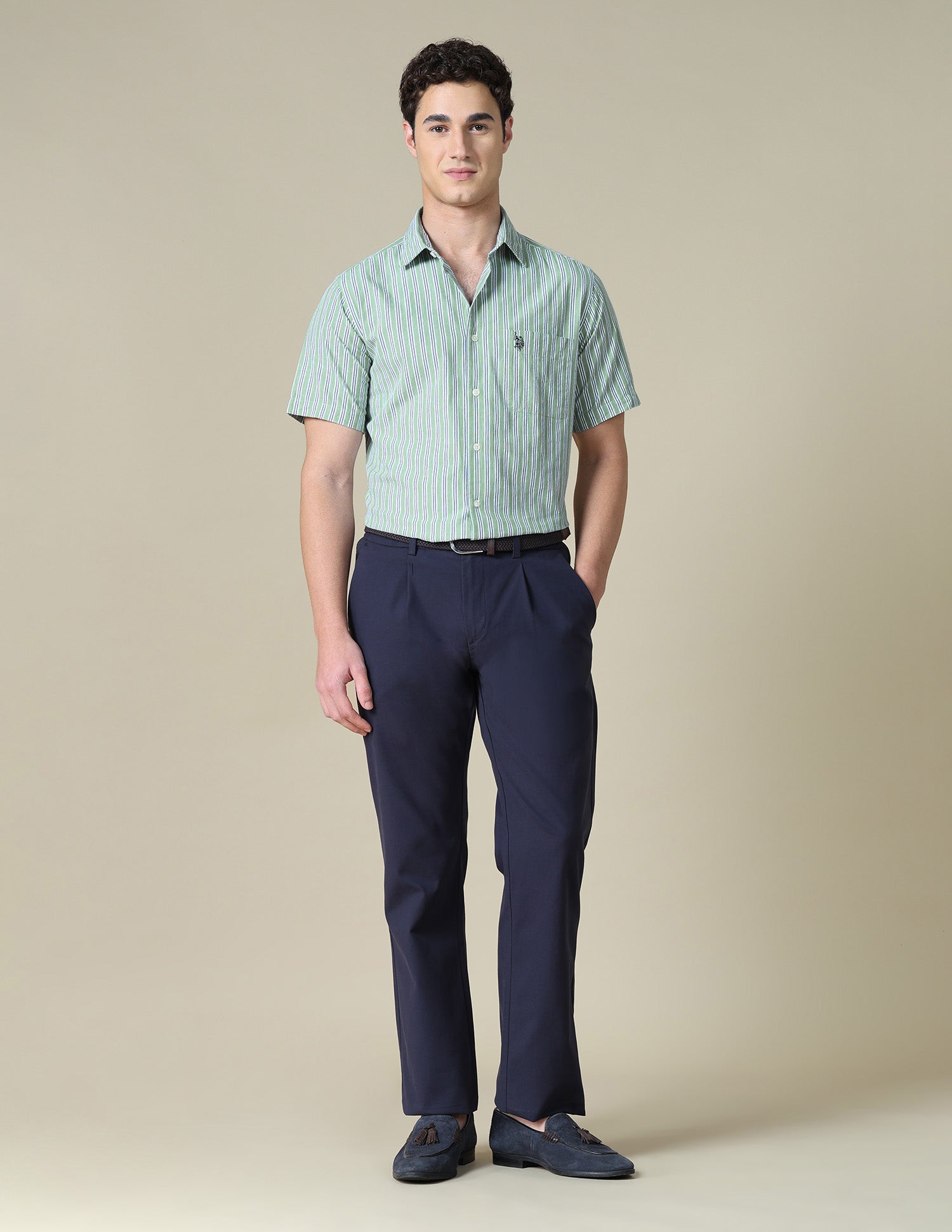 Vertical Striped Seersucker Shirt Light Green - U.S. Polo Assn. India | Large