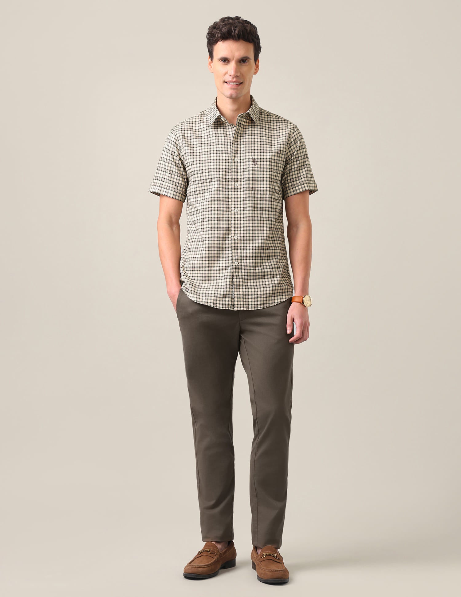 Plaid Checked Tailored Fit Shirt Olive Green - U.S. Polo Assn. India | Large