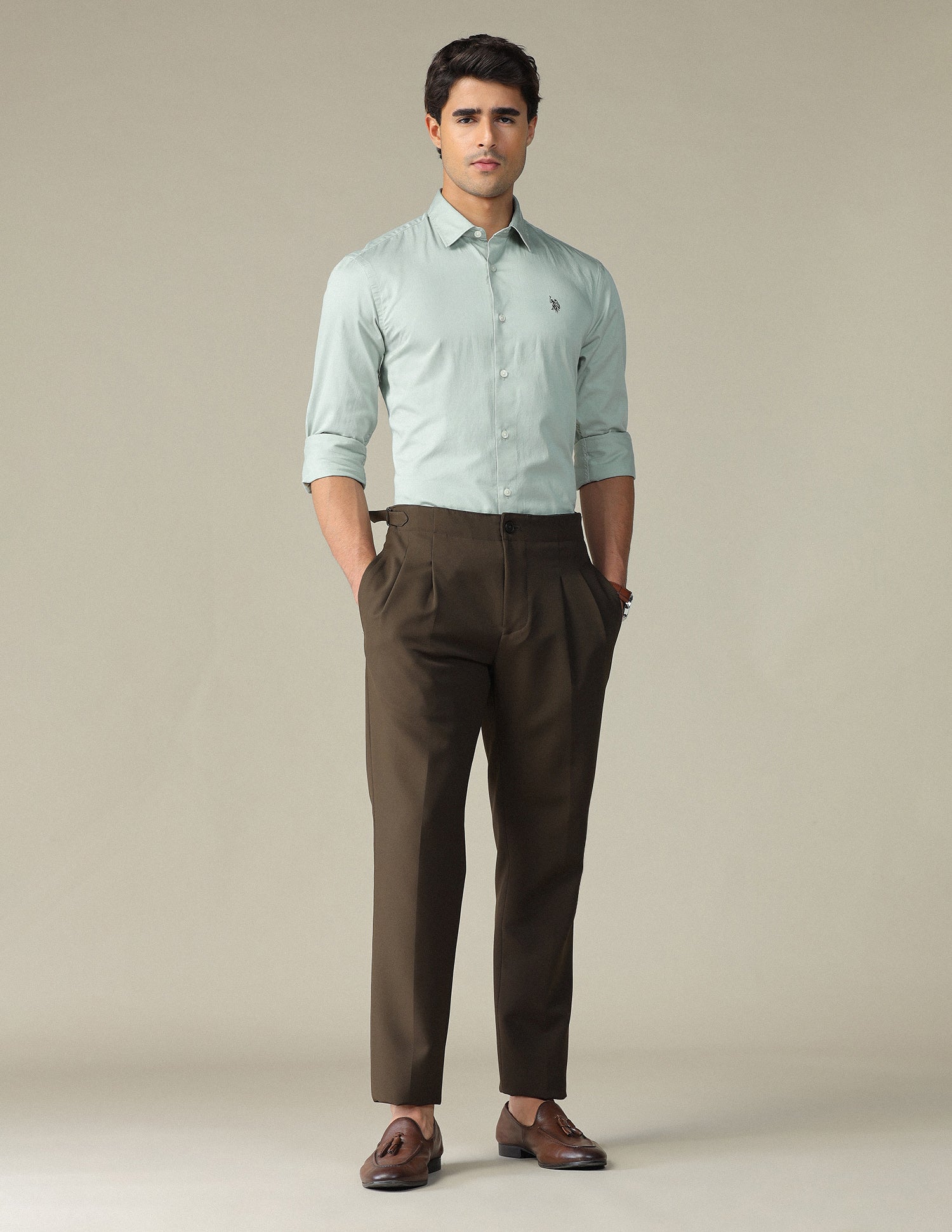 Pure Cotton Satin Shirt Green - U.S. POLO ASSN. | Large