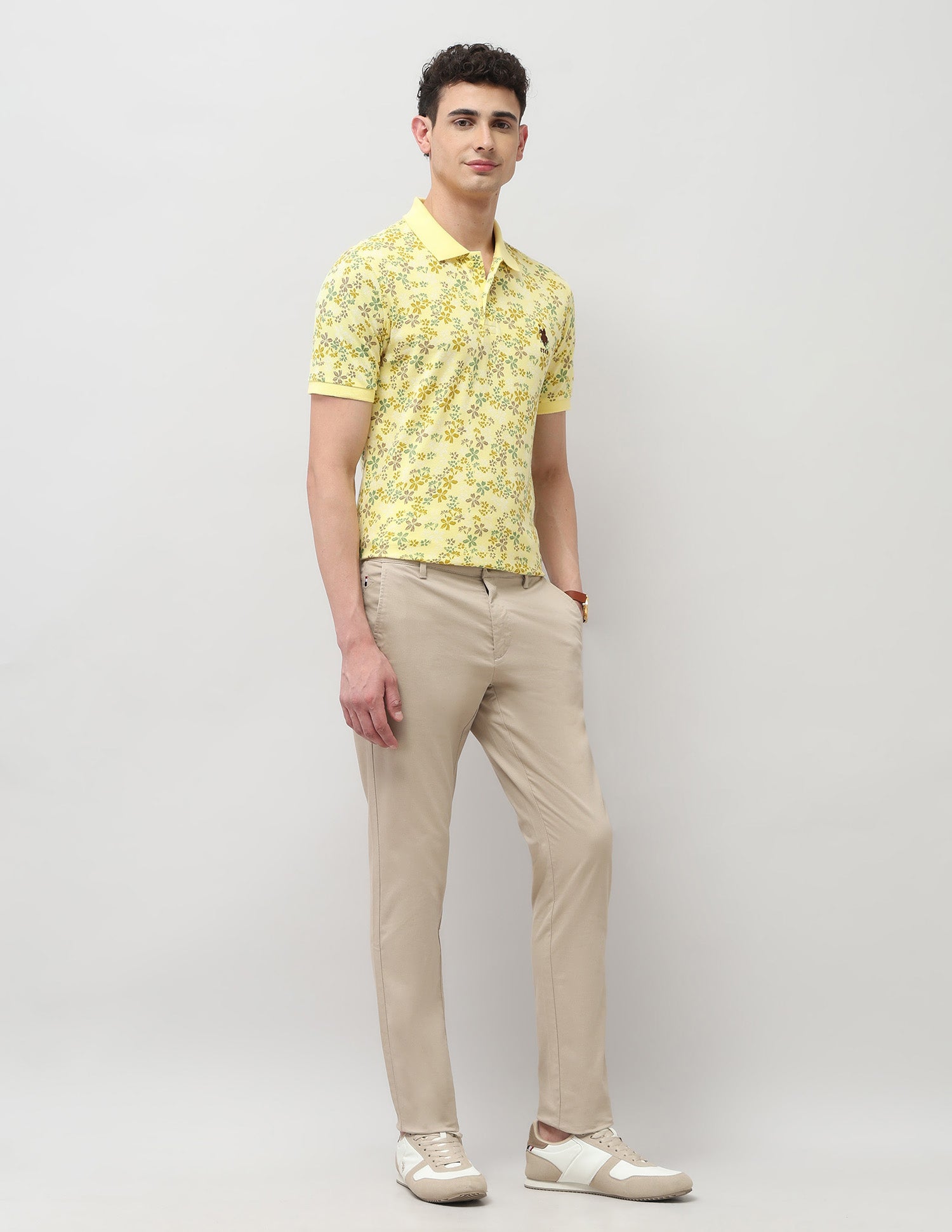 Pure Cotton Floral Printed Polo Shirt Yellow - U.S. Polo Assn. India | Large