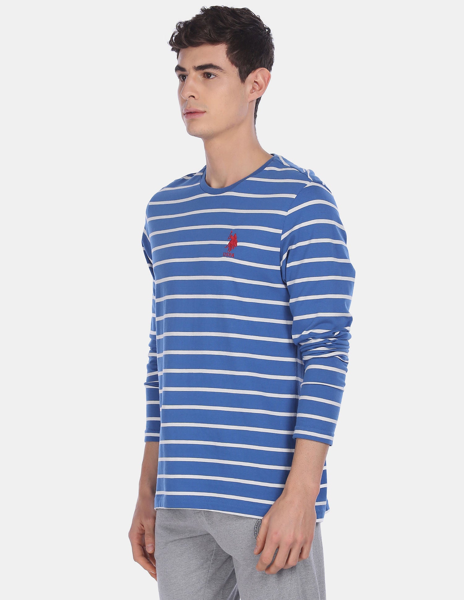 Comfort Fit Stripe Cotton I689 Lounge T-Shirt - Pack Of 1 Blue - U.S. POLO ASSN. | Large
