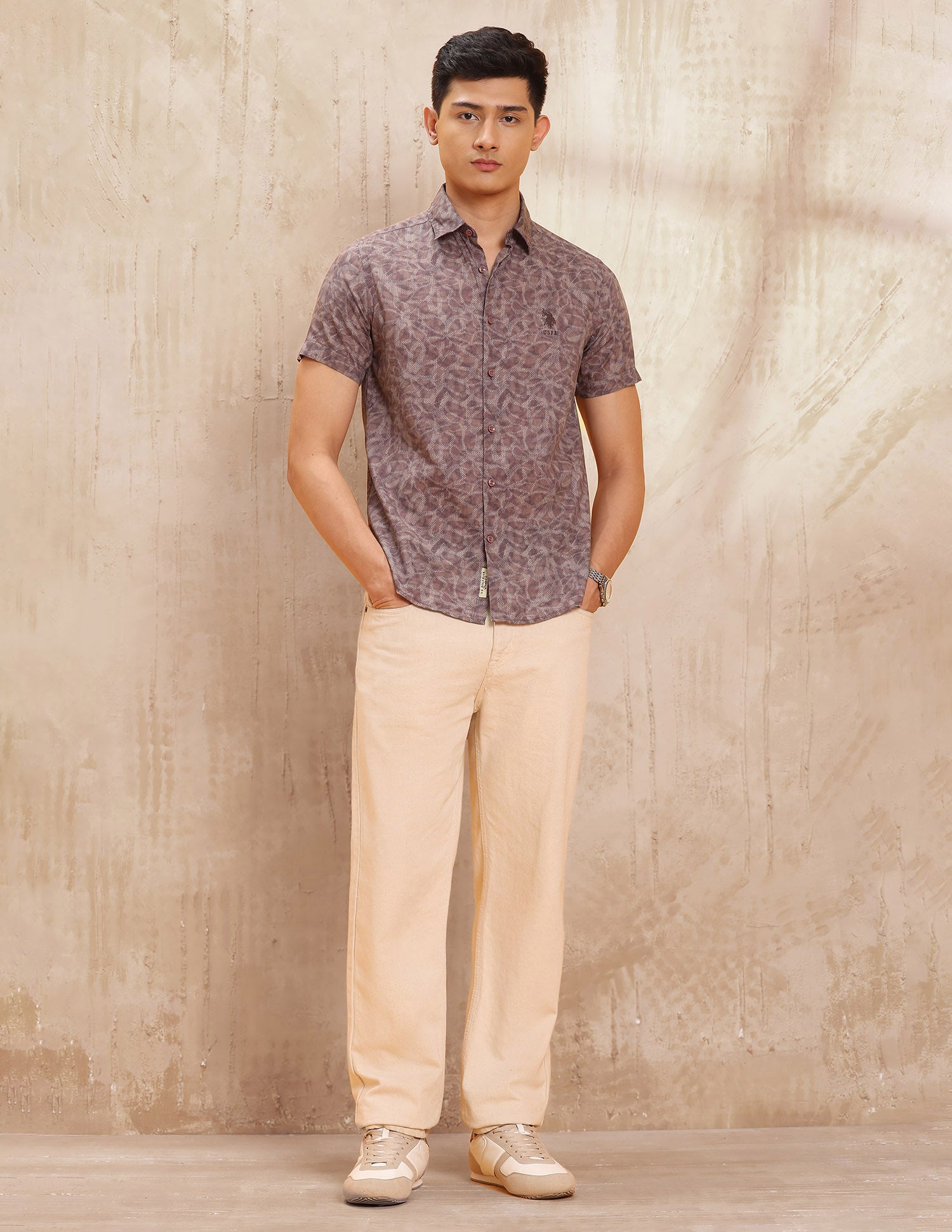 All Over Printed Slim Fit Shirt Mauve - U.S. POLO ASSN. | Large