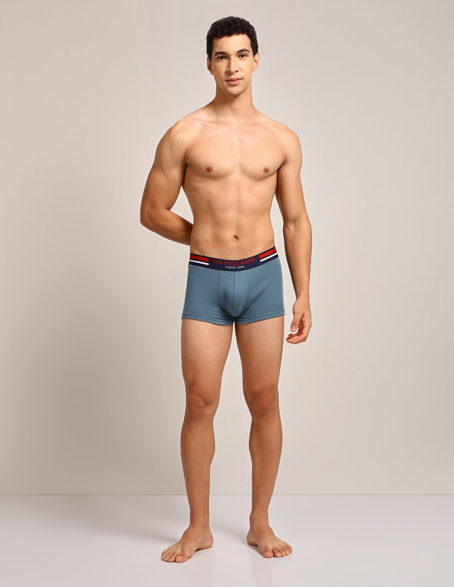 Elastic Waistband Ribbed I641 Trunks - Pack Of 2 Teal Grey- Black - U.S. Polo Assn. India | Large