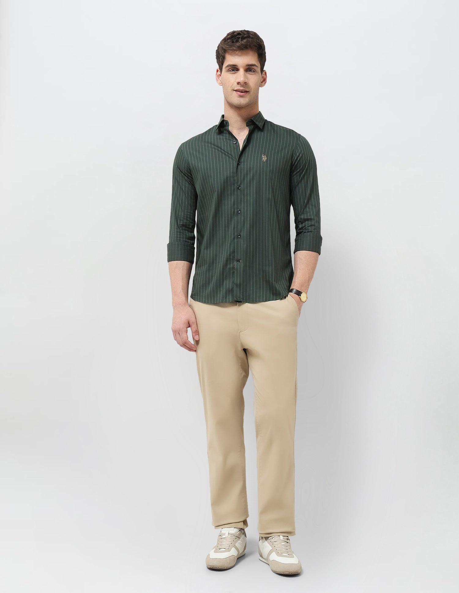 Twill Tailored Fit Shirt Olive - U.S. POLO ASSN. | Large