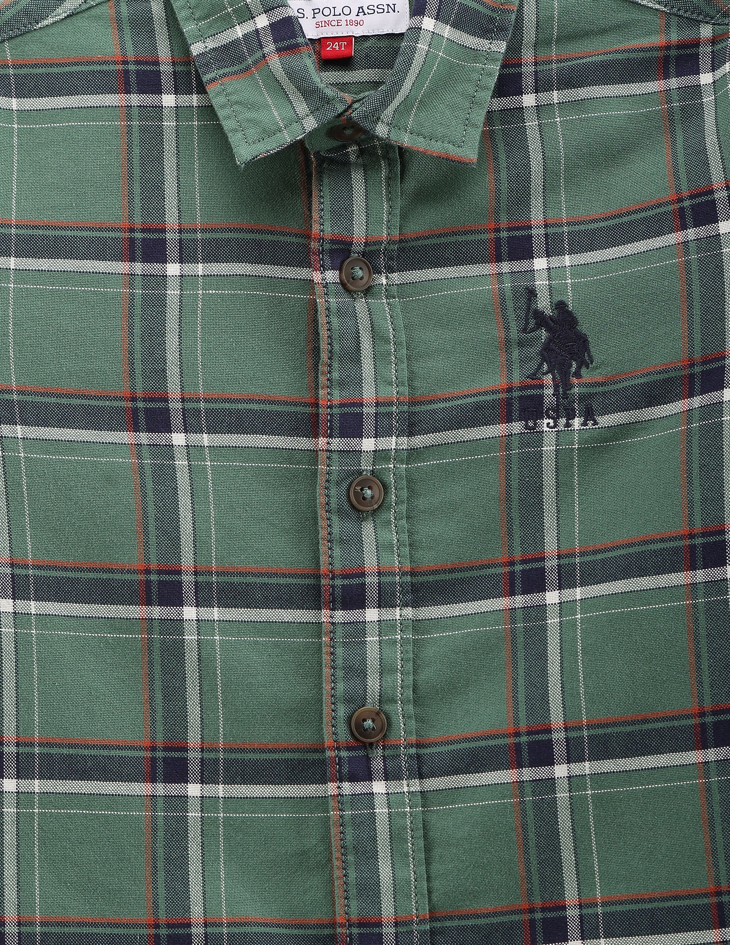 Boys Tartan Check Cotton Shirt Green - U.S. POLO ASSN. | Large