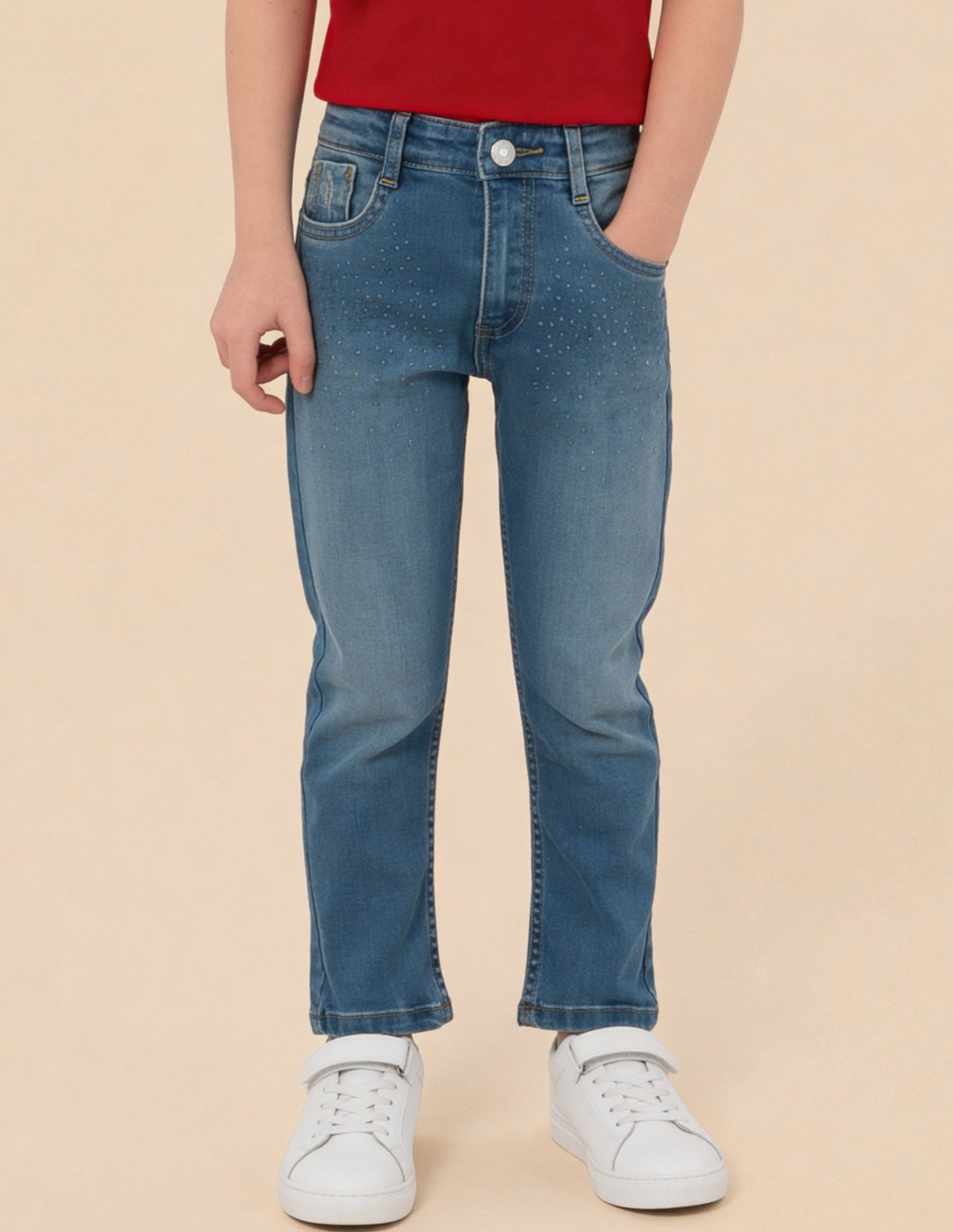 Embellished Mom Fit Jeans Mid Blue - U.S. Polo Assn. India | Large